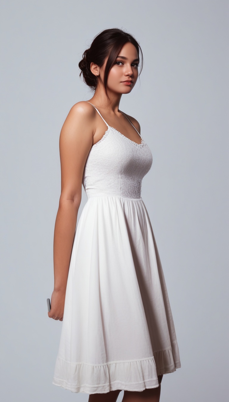 score_9, score_8_up, score_7_up, Realistic Photography, beautiful girl wearing sundress, standing tall, simple background, dark background