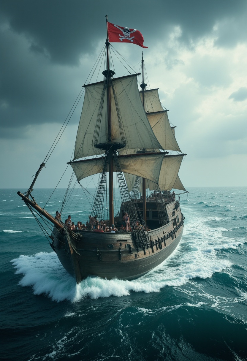 Realistic photograph,  Frontal photography,  a pirate ship on Tensor.Art