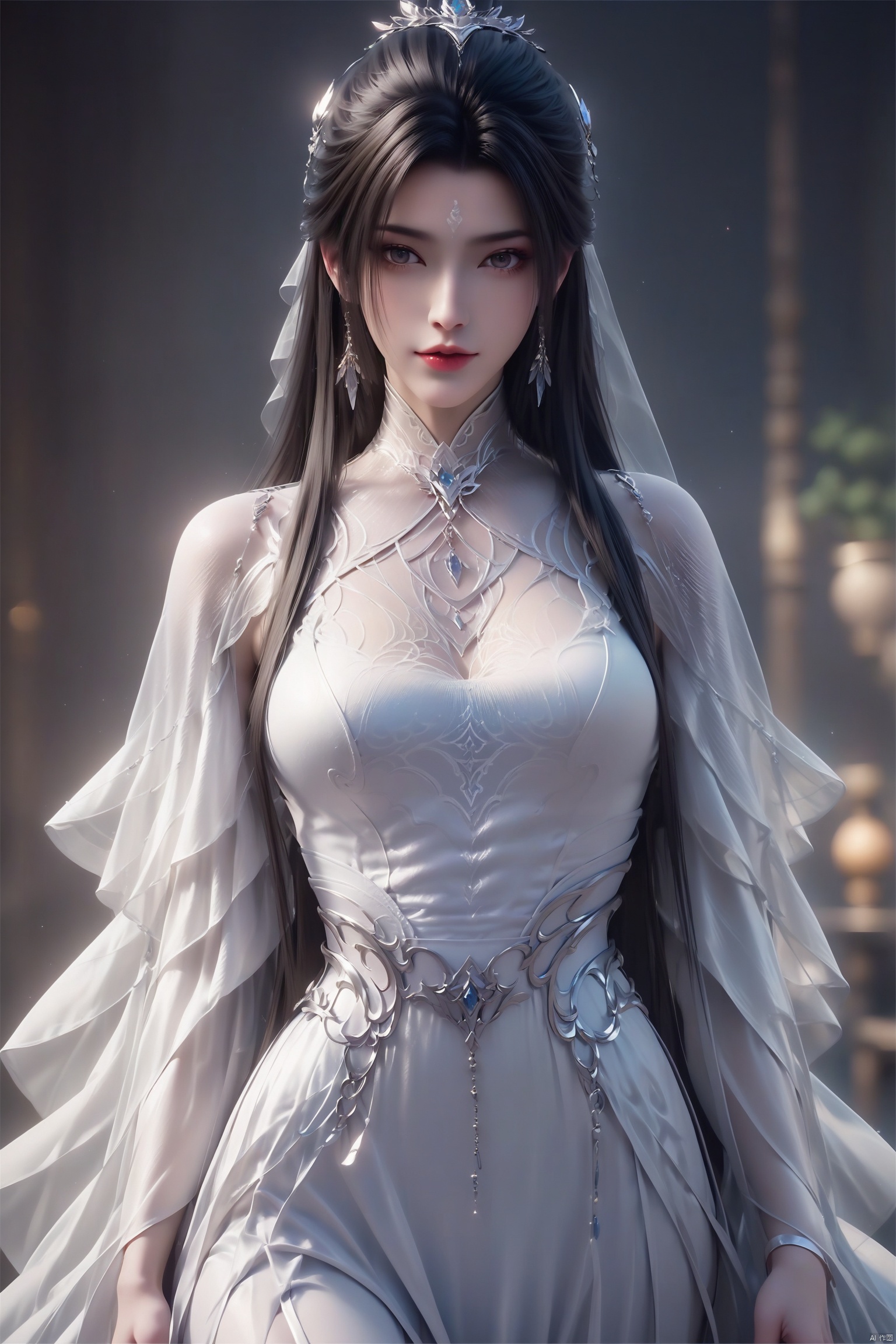 score_9, score_8_up, score_7_up,highly detailed digital,1girl, solo, long hair, breasts, up body,looking at viewer,dress 