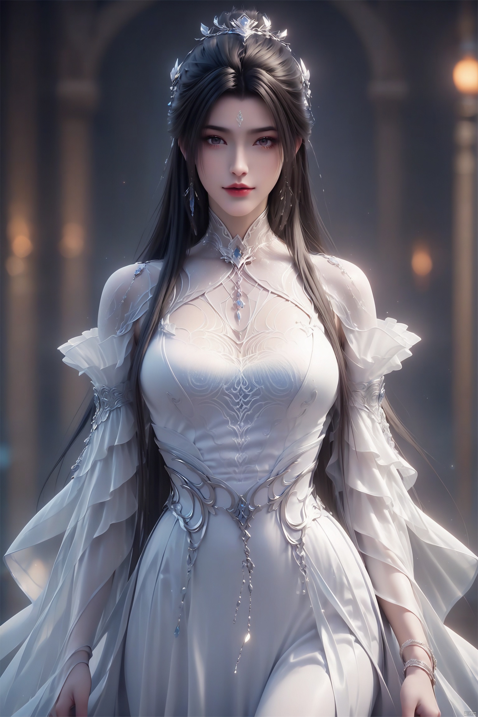 score_9, score_8_up, score_7_up,highly detailed digital,1girl, solo, long hair, breasts, up body,looking at viewer,dress 
