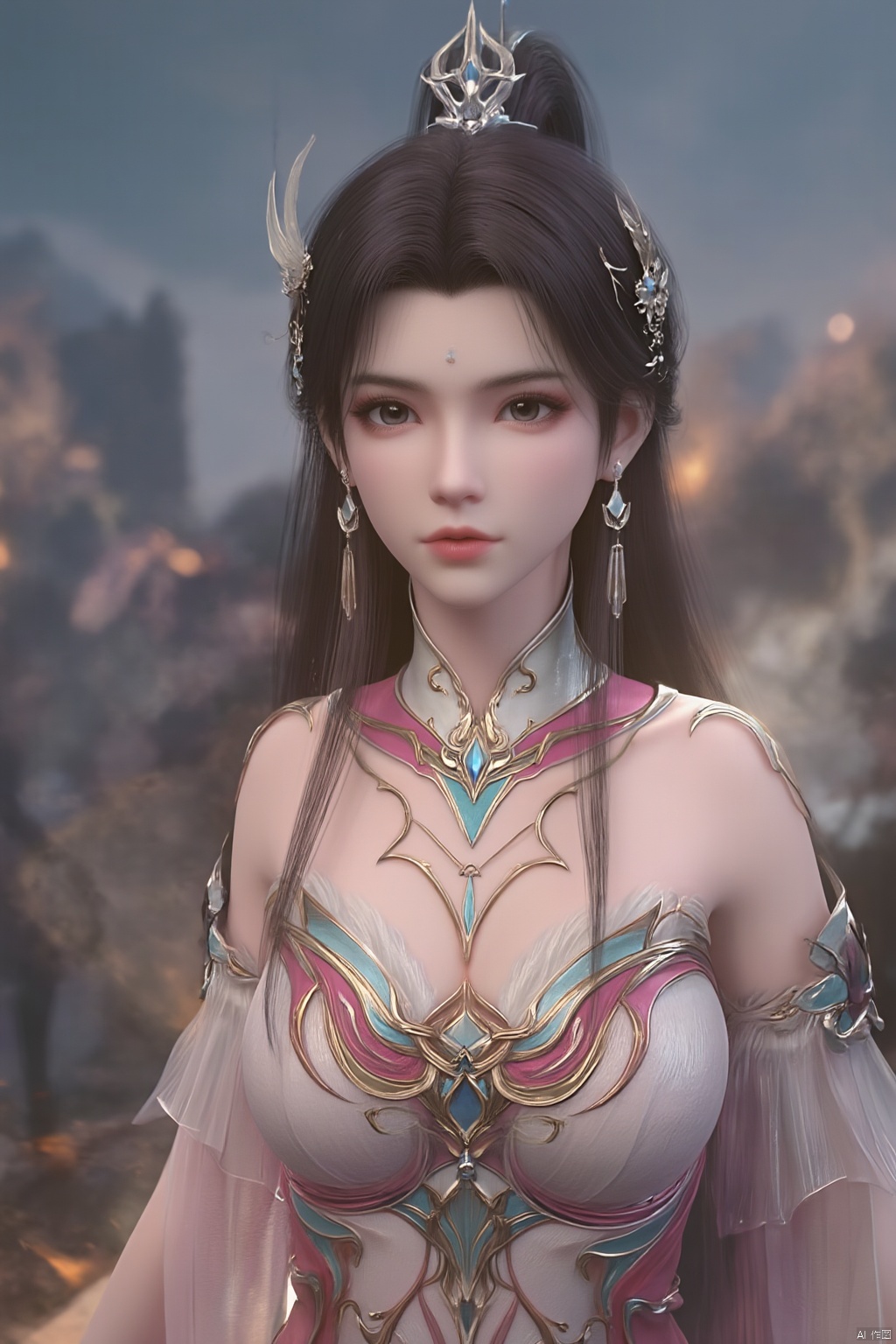 masterpiece,(best quality),official art, extremely detailed cg 8k wallpaper,((crystalstexture skin)), (extremely delicate and beautiful),(highly detailed),(1girl), (solo), (jewelry), (long_dress), (full body,long_skirt),(sunshine, outdoor),((looking_at_viewer)),((Facing the camera)),(huge breasts:1.59),Xxuner