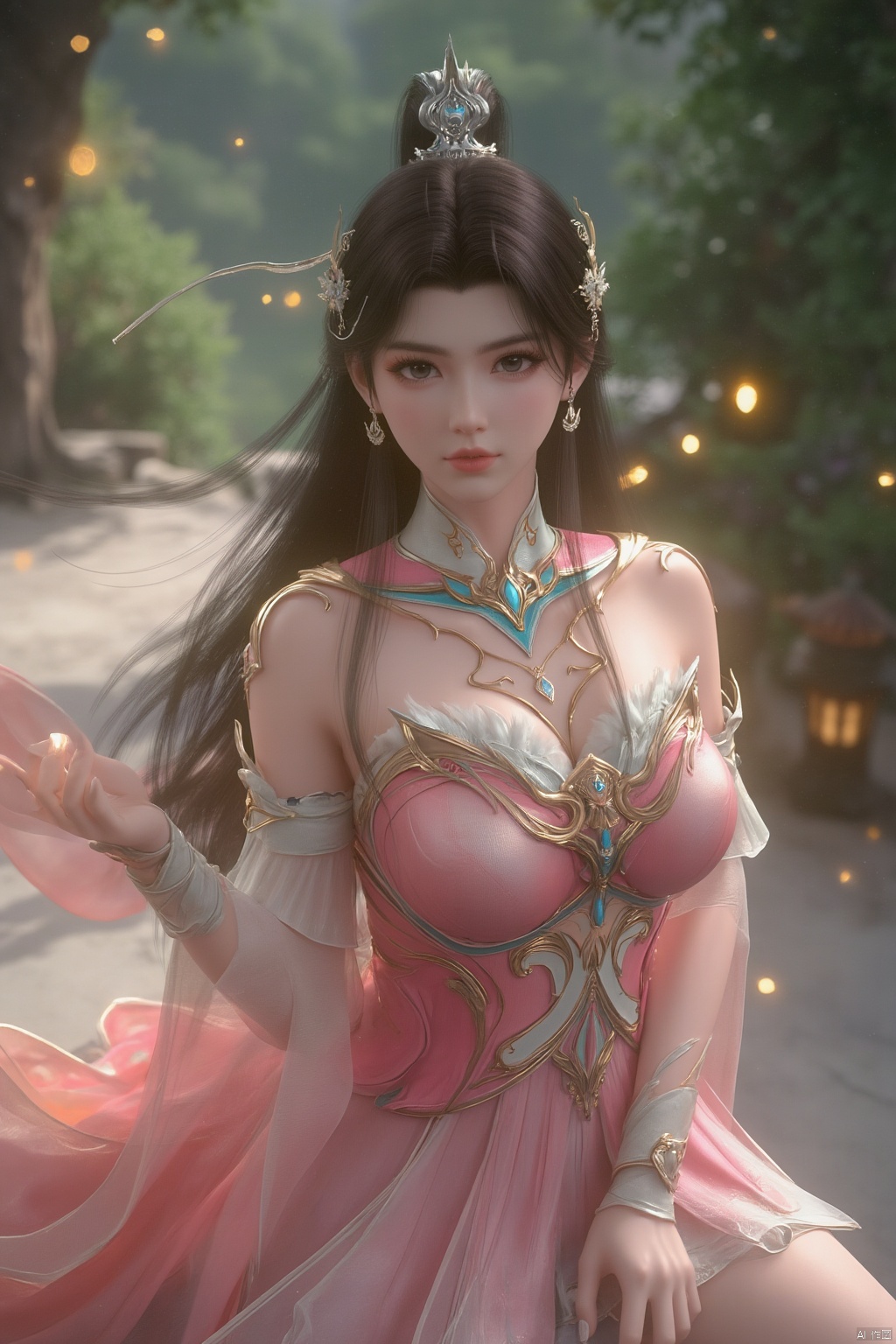 masterpiece,(best quality),official art, extremely detailed cg 8k wallpaper,((crystalstexture skin)), (extremely delicate and beautiful),(highly detailed),(1girl), (solo), (jewelry), (long_dress), (long_skirt),(sunshine, outdoor,sofa),((looking_at_viewer)),((Facing the camera)),(huge breasts:1.59),Xxuner