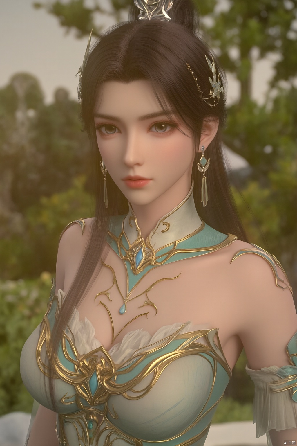 masterpiece,(best quality),official art, extremely detailed cg 8k wallpaper,((crystalstexture skin)), (extremely delicate and beautiful),(highly detailed),(1girl), (solo), (jewelry), (long_dress), (long_skirt),(sunshine, outdoor),((looking_at_viewer)),((Facing the camera)),(huge breasts:1.59),Xxuner
