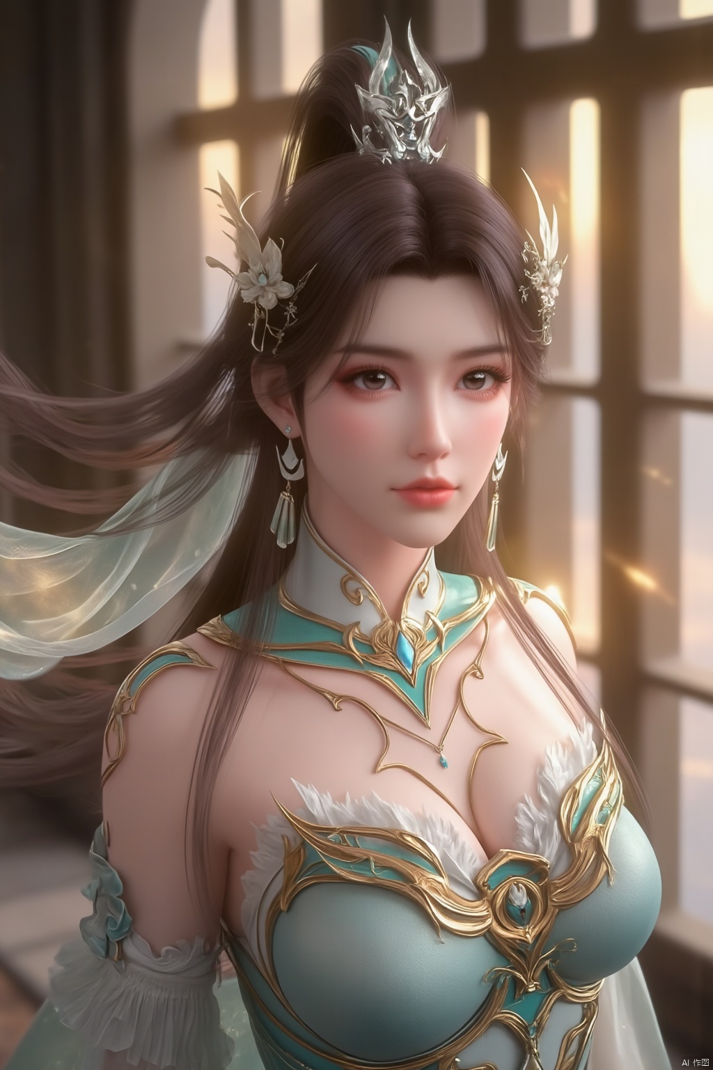 masterpiece,(best quality),official art, extremely detailed cg 8k wallpaper,((crystalstexture skin)), (extremely delicate and beautiful),(highly detailed),(1girl), (solo), (jewelry), (long_dress), (long_skirt),(sunshine, outdoor,sofa),((looking_at_viewer)),((Facing the camera)),(huge breasts:1.59),Xxuner
