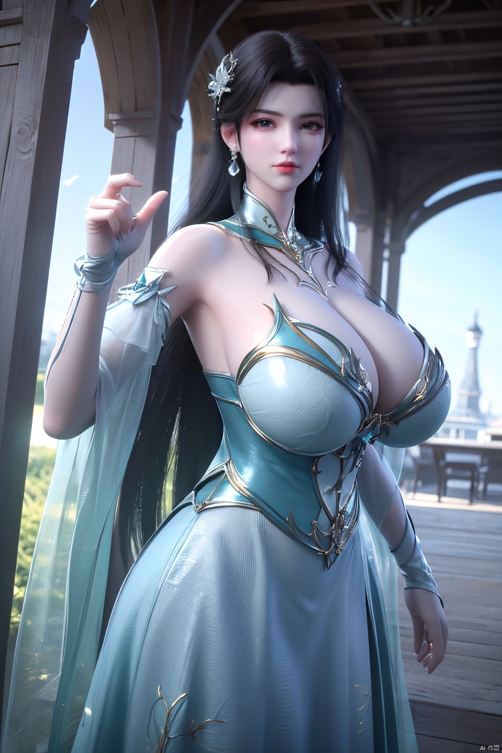masterpiece,(best quality),official art, extremely detailed cg 8k wallpaper,((crystalstexture skin)), (extremely delicate and beautiful),(highly detailed),(1girl), (solo), (jewelry), (long_dress), (long_skirt),(sunshine, outdoor),((looking_at_viewer)),((Facing the camera)),(huge breasts:1.59),Xxuner,Xlingyuling,Xmoli