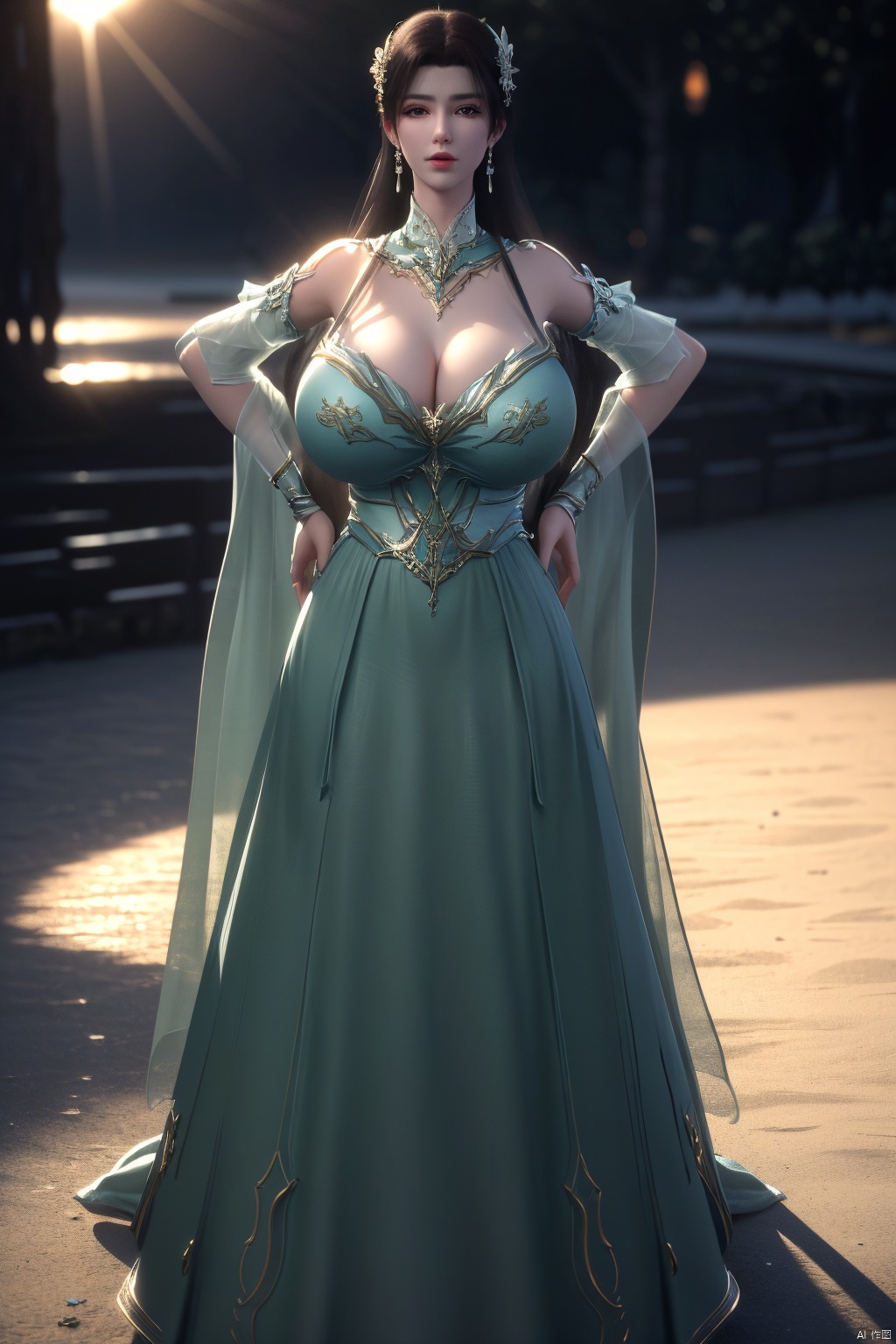 masterpiece,(best quality),official art, extremely detailed cg 8k wallpaper,((crystalstexture skin)), (extremely delicate and beautiful),(highly detailed),(1girl), (solo), (jewelry), (long_dress), (long_skirt),(sunshine, outdoor),((looking_at_viewer)),((Facing the camera)),(huge breasts:1.59),Xxuner,Xlingyuling,Xmoli