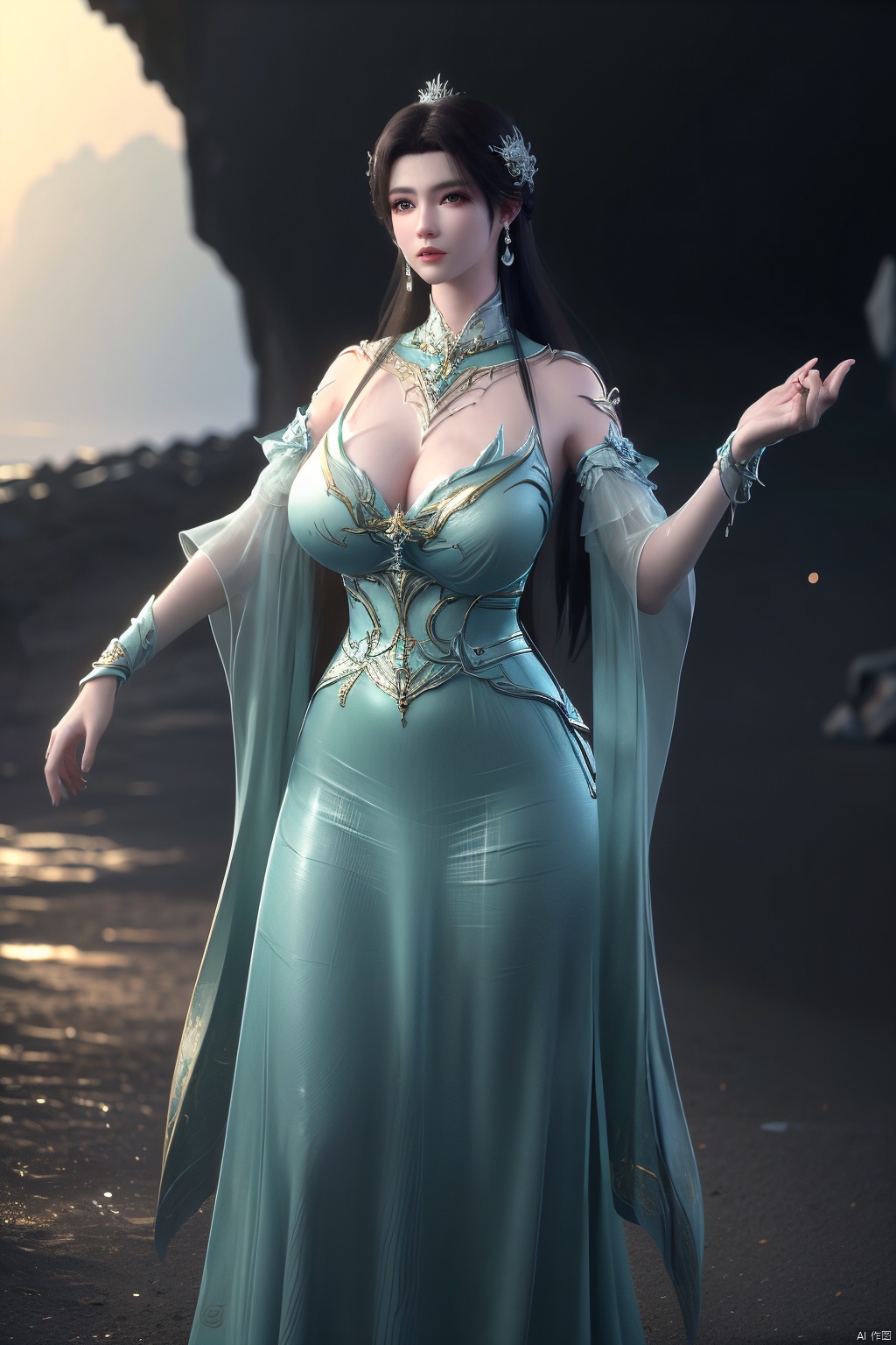 masterpiece,(best quality),official art, extremely detailed cg 8k wallpaper,((crystalstexture skin)), (extremely delicate and beautiful),(highly detailed),(1girl), (solo), (jewelry), (long_dress), (long_skirt),(sunshine, outdoor),((looking_at_viewer)),((Facing the camera)),(huge breasts:1.59),Xxuner,Xlingyuling,Xmoli