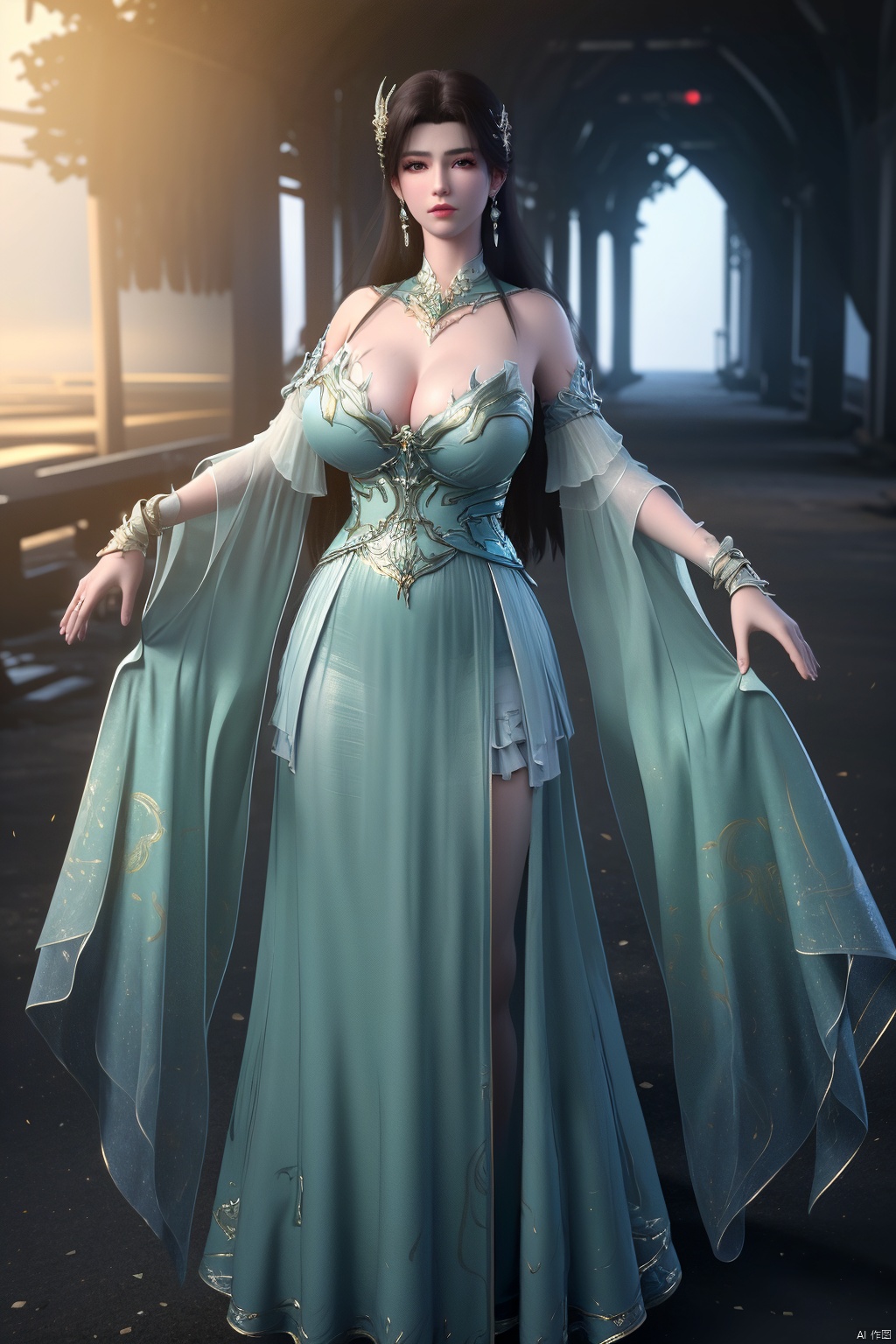 masterpiece,(best quality),official art, extremely detailed cg 8k wallpaper,((crystalstexture skin)), (extremely delicate and beautiful),(highly detailed),(1girl), (solo), (jewelry), (long_dress), (long_skirt),(sunshine, outdoor),((looking_at_viewer)),((Facing the camera)),(huge breasts:1.59),Xxuner,Xlingyuling,Xmoli