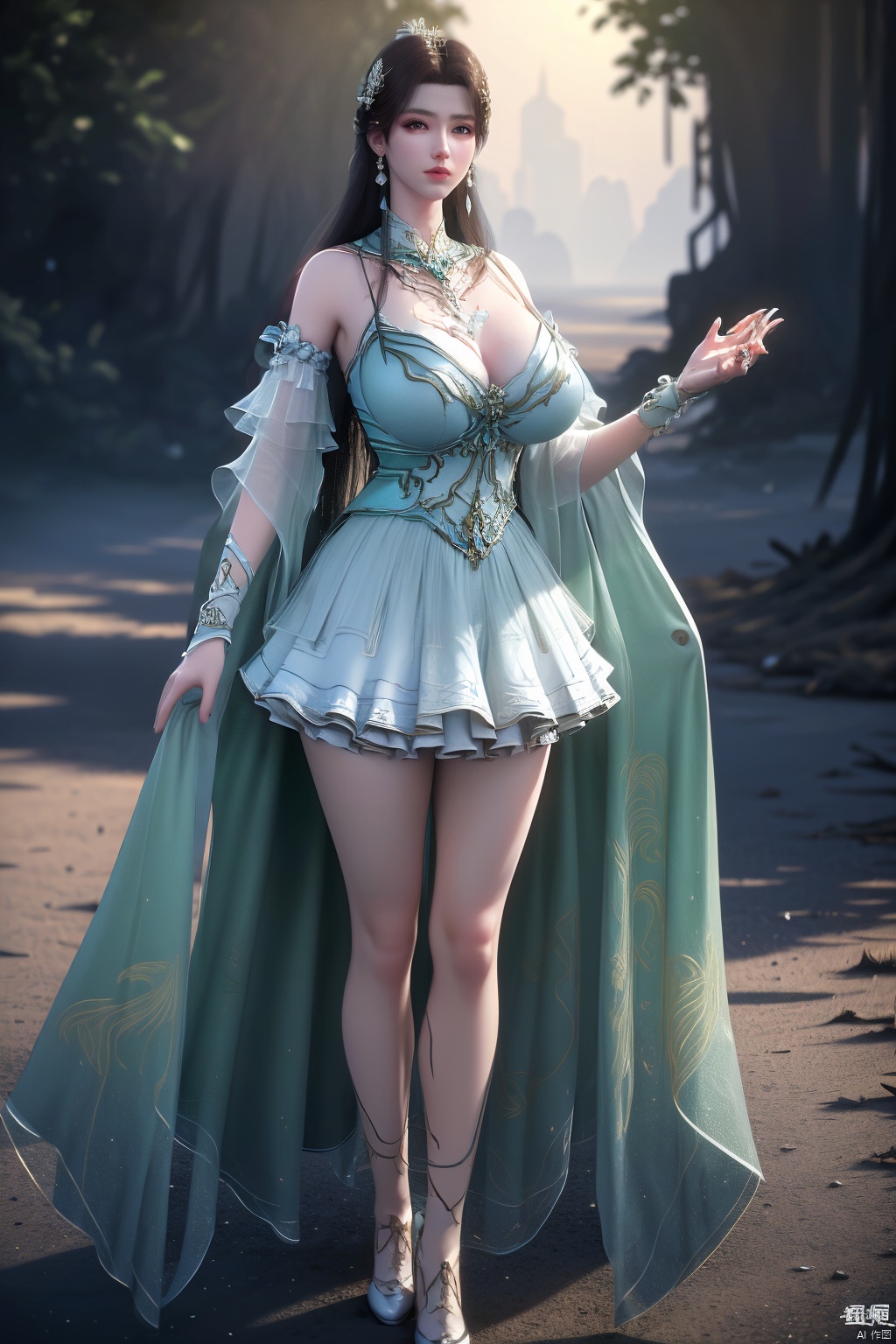 masterpiece,(best quality),official art, extremely detailed cg 8k wallpaper,((crystalstexture skin)), (extremely delicate and beautiful),(highly detailed),(1girl), (solo), (jewelry), (long_dress), (long_skirt),(sunshine, outdoor),((looking_at_viewer)),((Facing the camera)),(huge breasts:1.59),Xxuner,Xlingyuling,Xmoli
