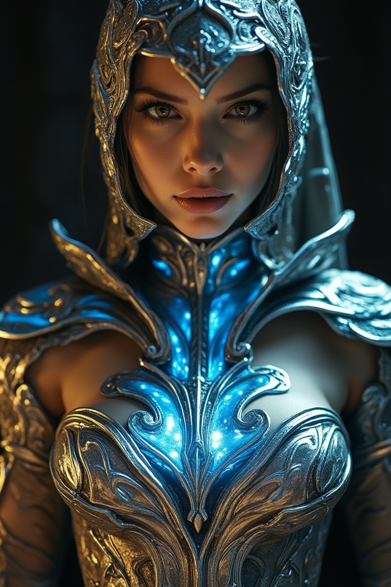 Close-up shot of a woman from Mortal Kombat,  dressed in a sleek,  armour suit on Tensor.Art