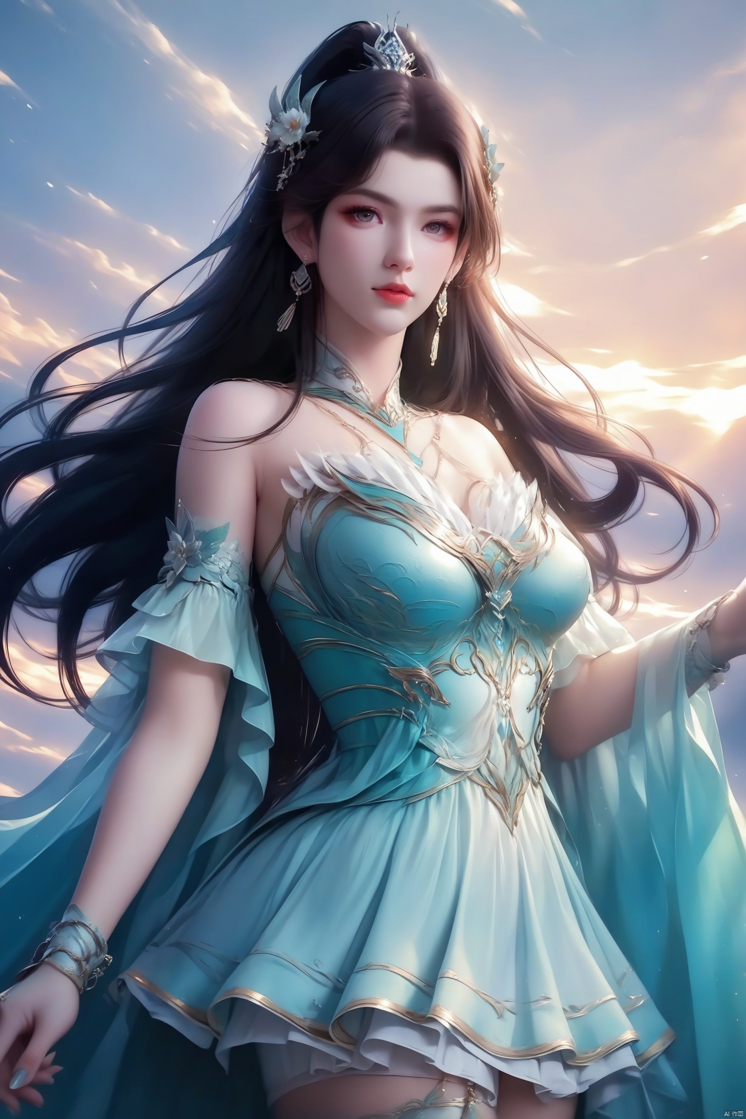 score_9, score_8_up, score_7_up,highly detailed digital,1girl, solo, long hair, breasts, up body,looking at viewer,dress 