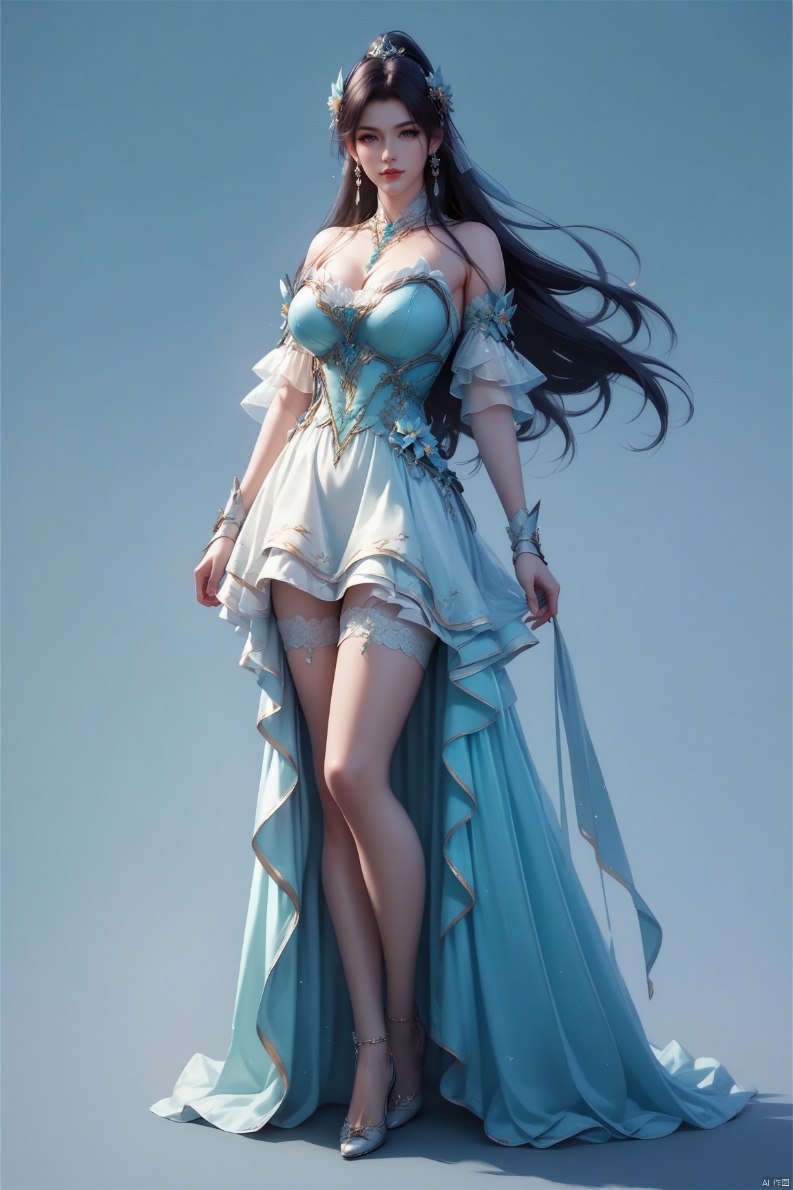 score_9, score_8_up, score_7_up,highly detailed digital,1girl, solo, long hair, breasts, full body,looking at viewer,dress 
