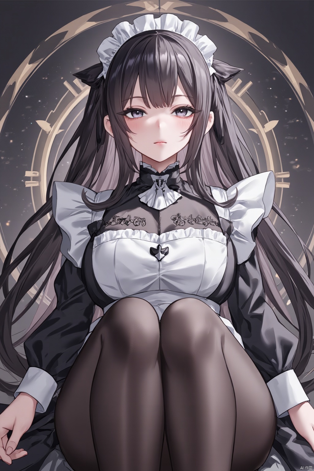  TT,Black stockings, Maid outfit, Maid headdress, Realistic, Big breasts, Gothic Lolita, Sensual Elegance, Satoshi Urushihara, Maid in Heaven Supers, Black Stockings, Maid in Reflection, Frontal view, soft light