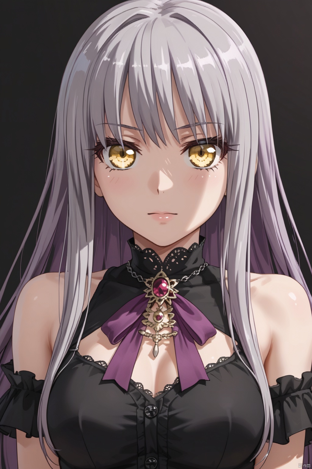 ,purple hair,Yukina,long hair,grey hair,yellow eyes