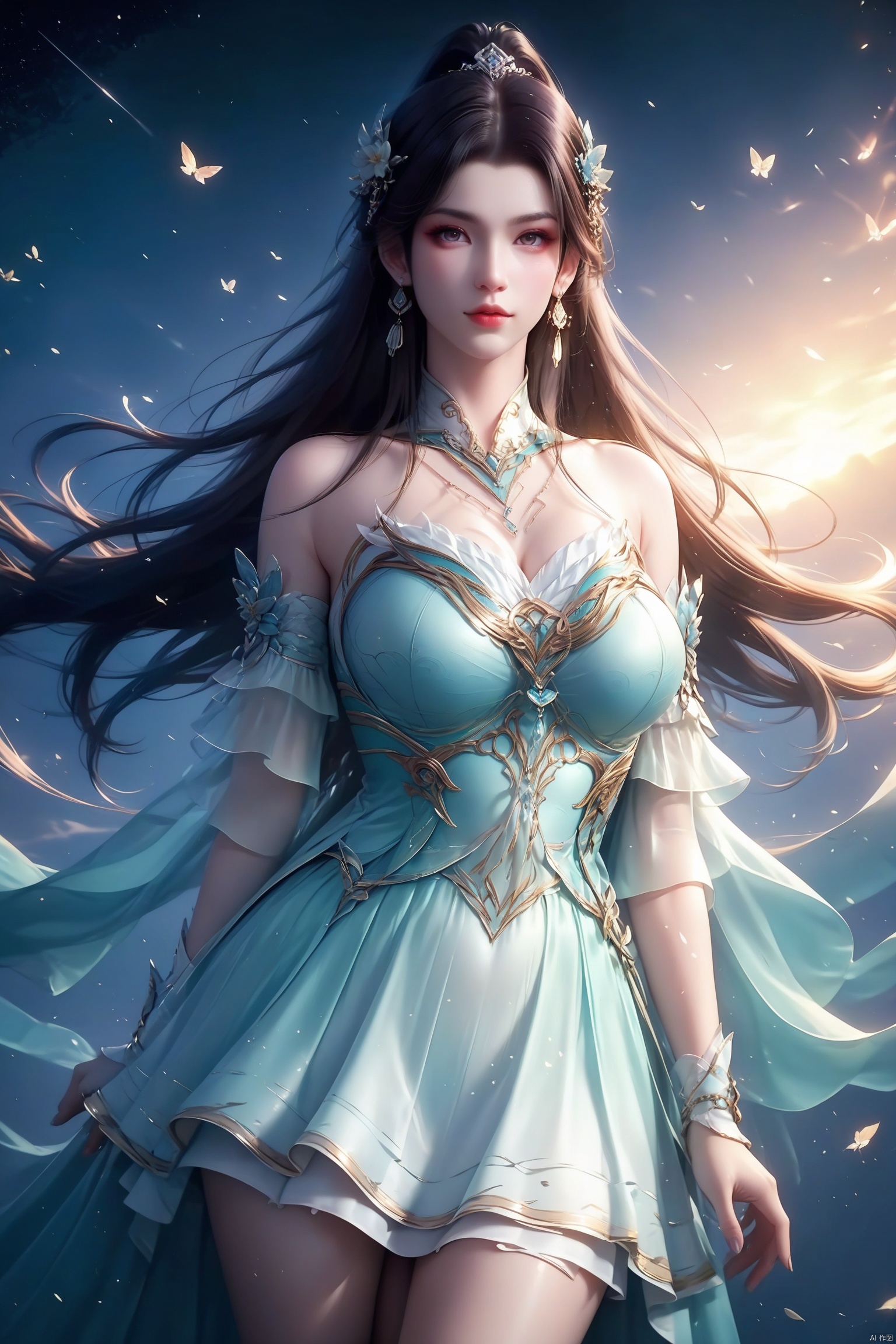 score_9, score_8_up, score_7_up,highly detailed digital,1girl, solo, long hair, breasts, up body,looking at viewer,dress 