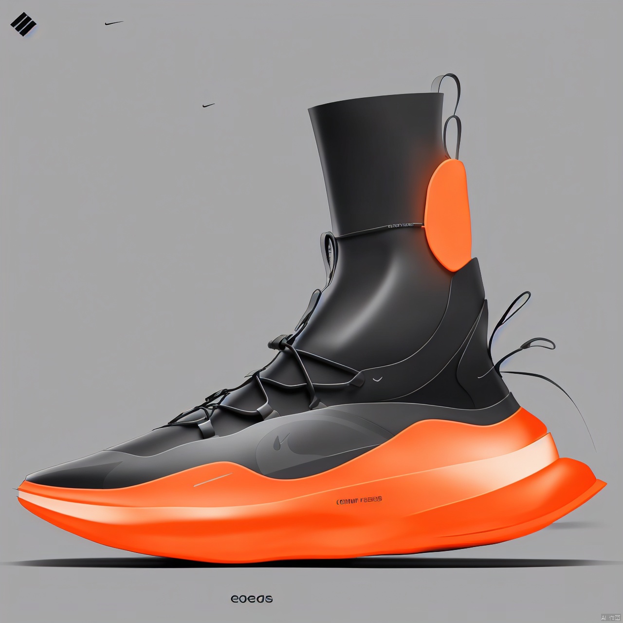  one foot in one shoe,A orange shoe design, side view,white background, greyscale, shoes,, grey background, no humans, sneakers, still life, conceptual design, masterpieces of art.Mechanical soles, shoe design,background blurring, Product Design Sketch, Cloth, robots