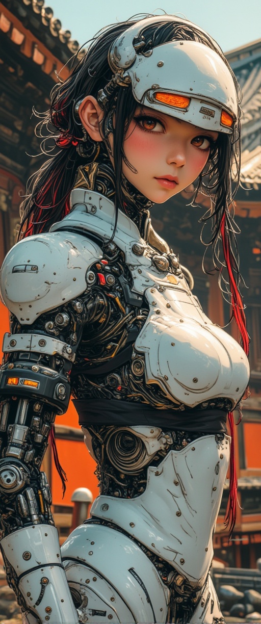 anime,  cyberpunk robot samurai woman,  long loose two-tone hair on Tensor.Art
