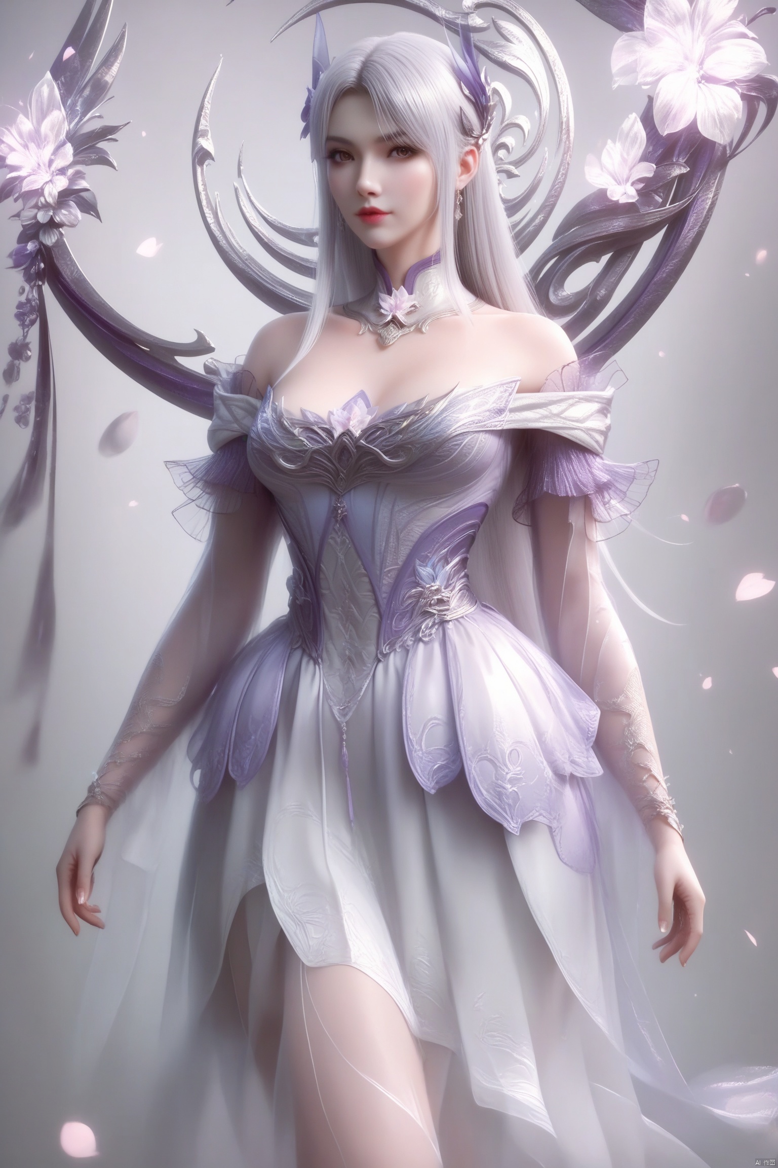 score_9, score_8_up, score_7_up,highly detailed digital,1girl, solo, long hair, breasts, up body,looking at viewer,dress 