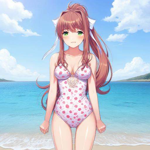 monika_(doki_doki_literature_club) , swimsuit, swim