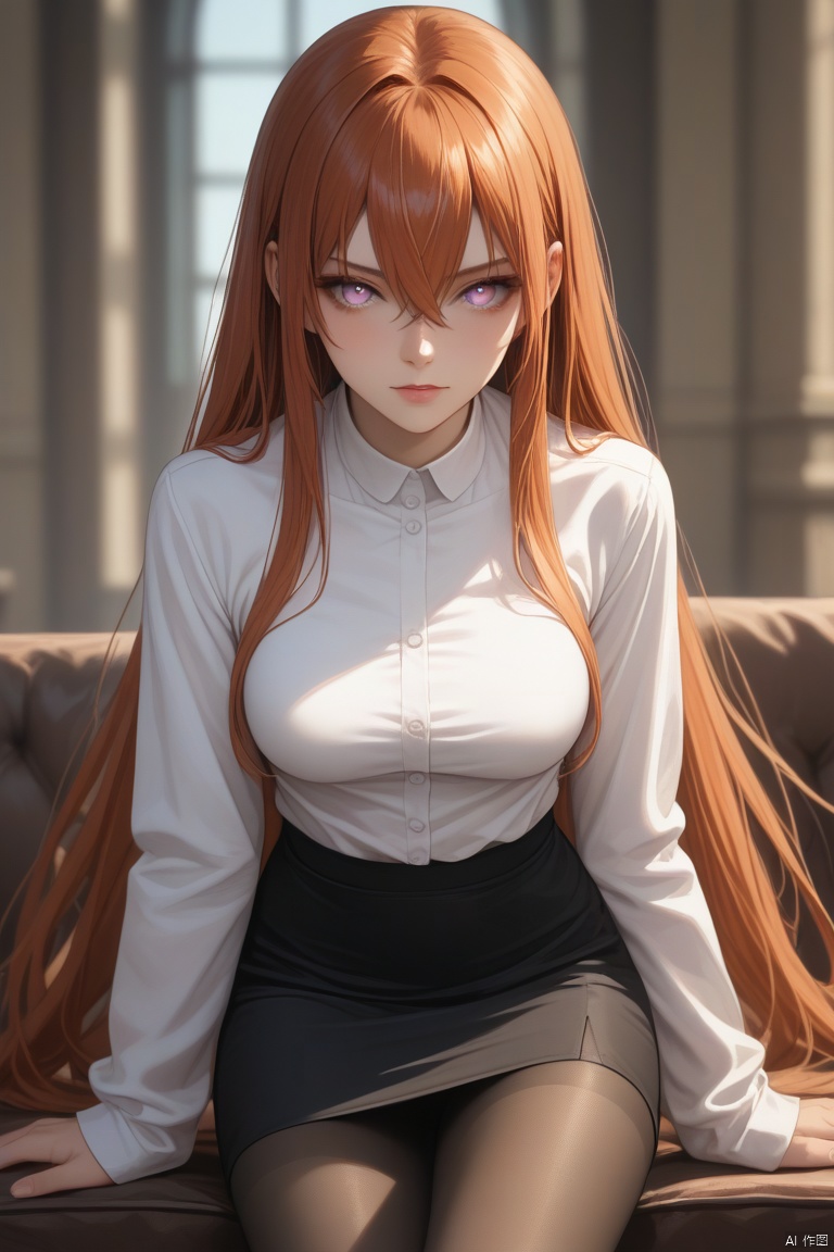 score_9,score_8_up,score_7_up,score_6_up, source anime,masterpiece,best quality,ultra detailed eyes BREAK 1girl,solo,skirt,pantyhose,looking at viewer,breasts,bangs,leaning forward,pencil skirt,shirt,black pantyhose,very long hair,gradient eyes,long sleeves,medium breasts,blurry,hair between eyes,sitting,(cropped_shirt:1.1),
