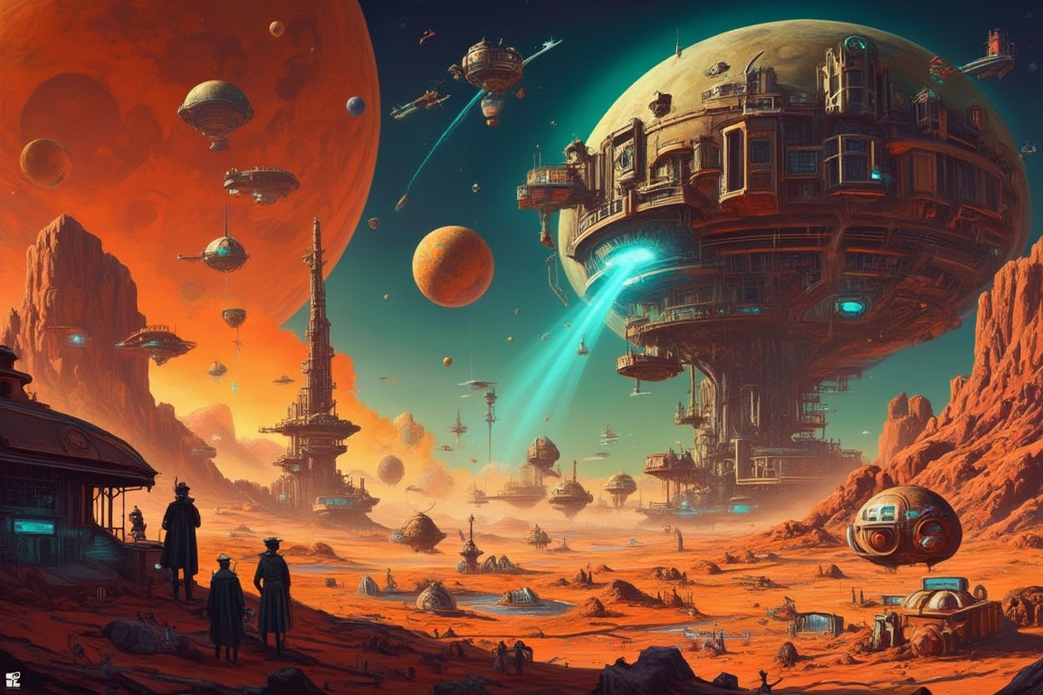 Atompunk,  space landscape,  alien attack on Tensor.Art