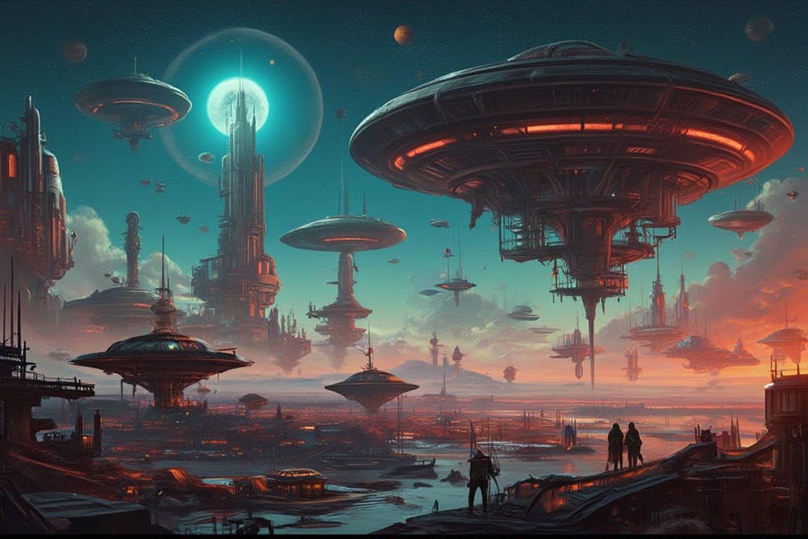 Atompunk,  space landscape,  alien attack on Tensor.Art