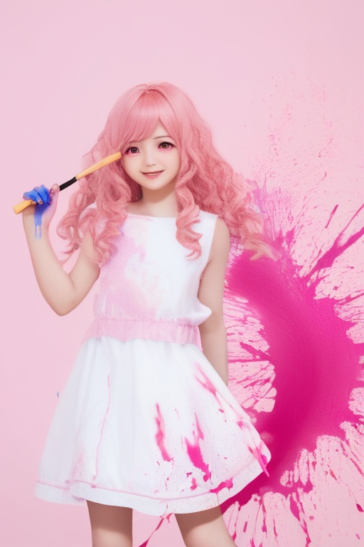 Light pink hair,  pink eyes,  pink and white on Tensor.Art