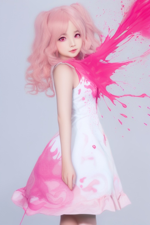 Light pink hair,  pink eyes,  pink and white on Tensor.Art