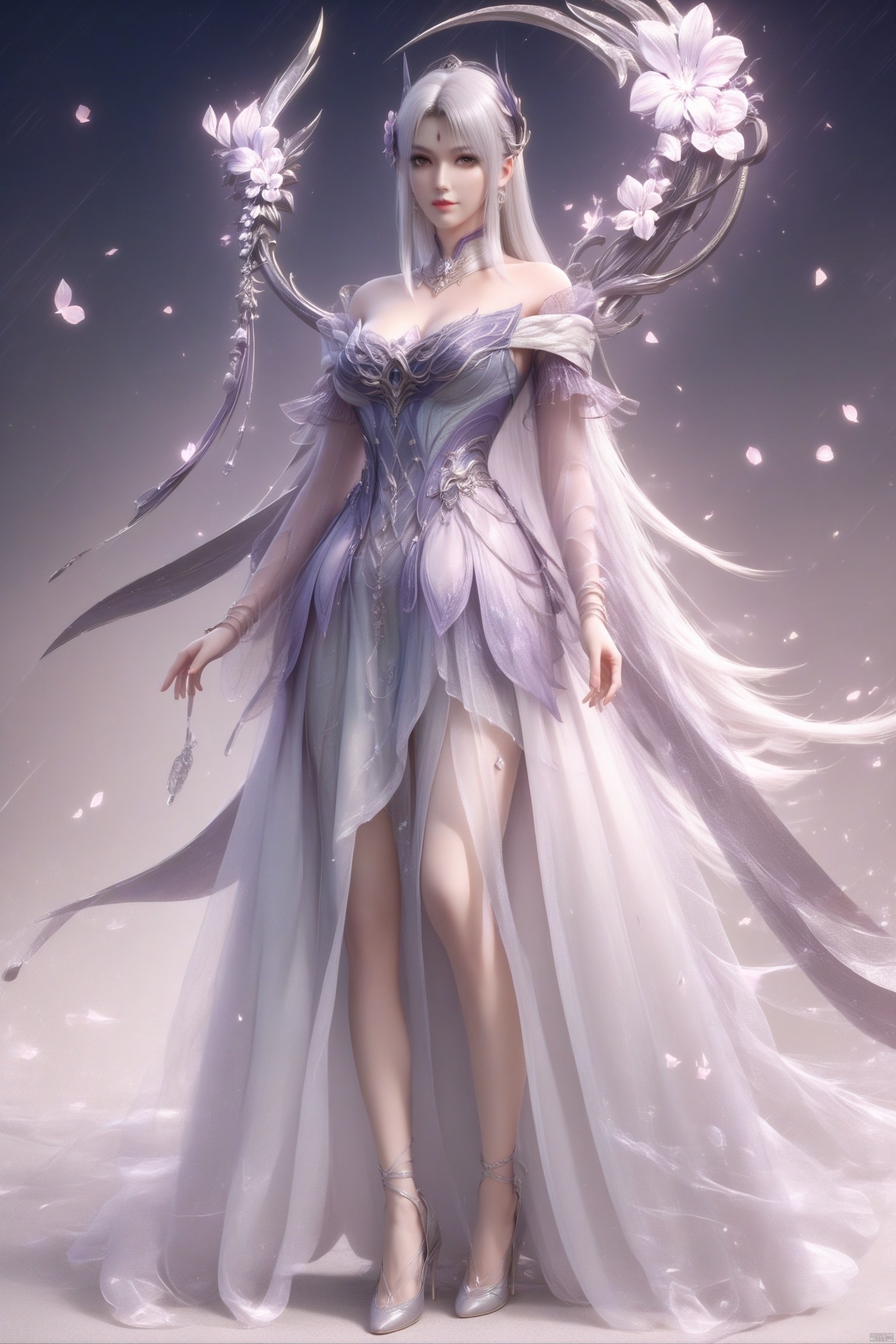 score_9, score_8_up, score_7_up,highly detailed digital,1girl, solo, long hair, breasts, full body,looking at viewer,dress 