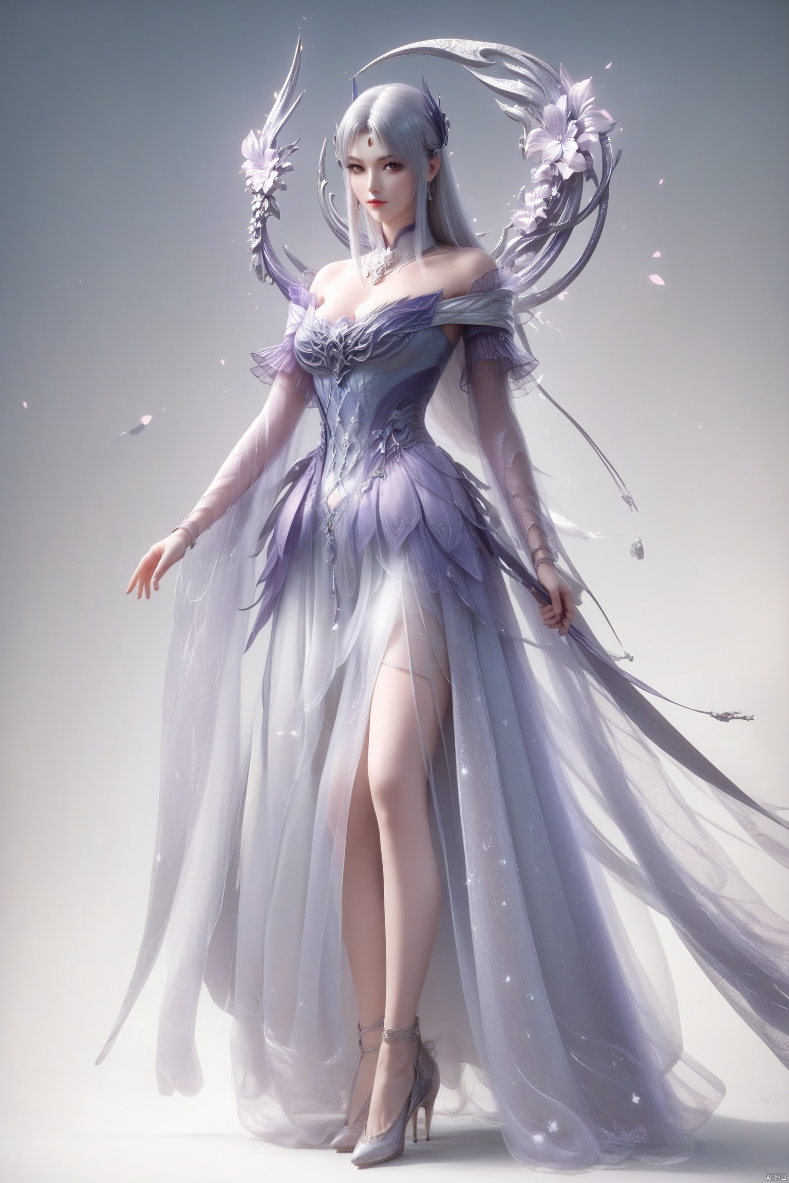 score_9, score_8_up, score_7_up,highly detailed digital,1girl, solo, long hair, breasts, full body,looking at viewer,dress 
