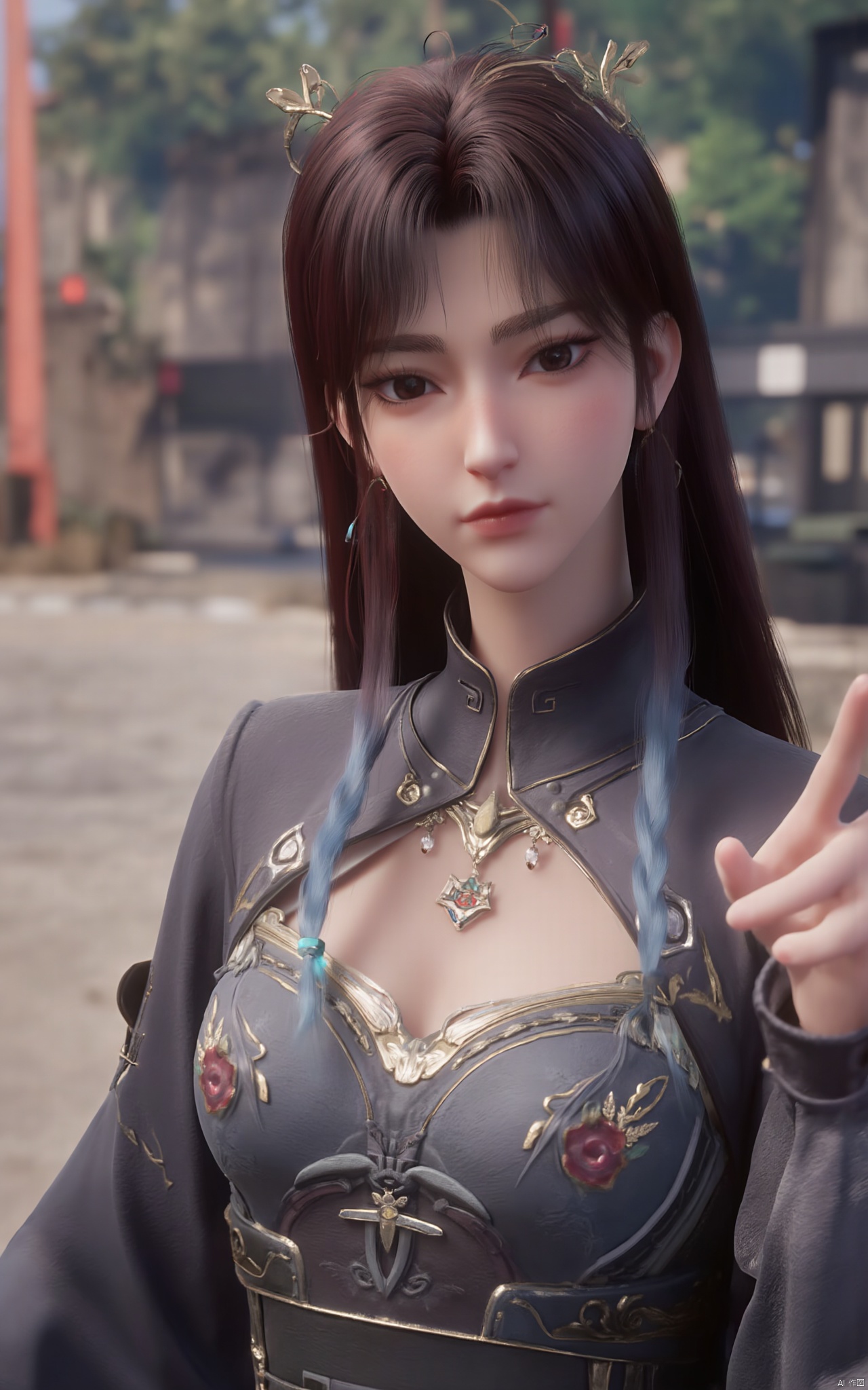 masterpiece,(best quality),official art, extremely detailed cg 8k wallpaper,((crystalstexture skin)), (extremely delicate and beautiful),(highly detailed),(1girl), (solo), (jewelry), (long_dress), (long_skirt),(sunshine, outdoor),((looking_at_viewer)),((Facing the camera)),(huge breasts:1.59),Xxuner,Xlingyuling,Xmoli