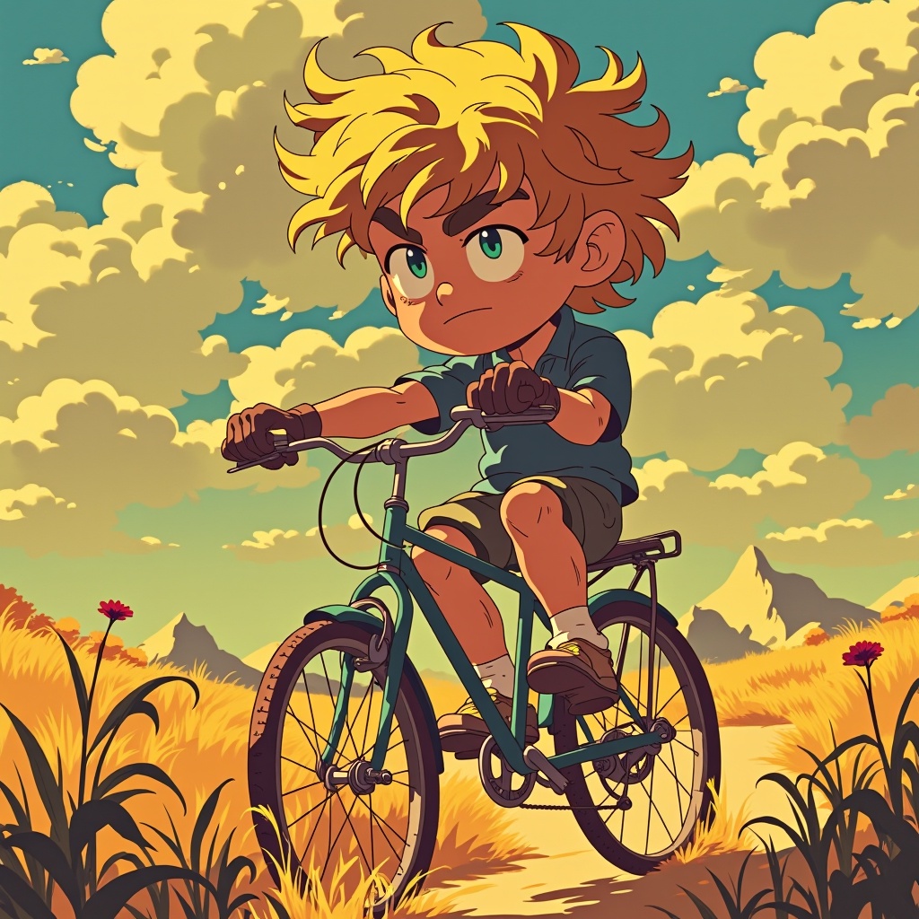 a golden boy riding a bike on Tensor.Art