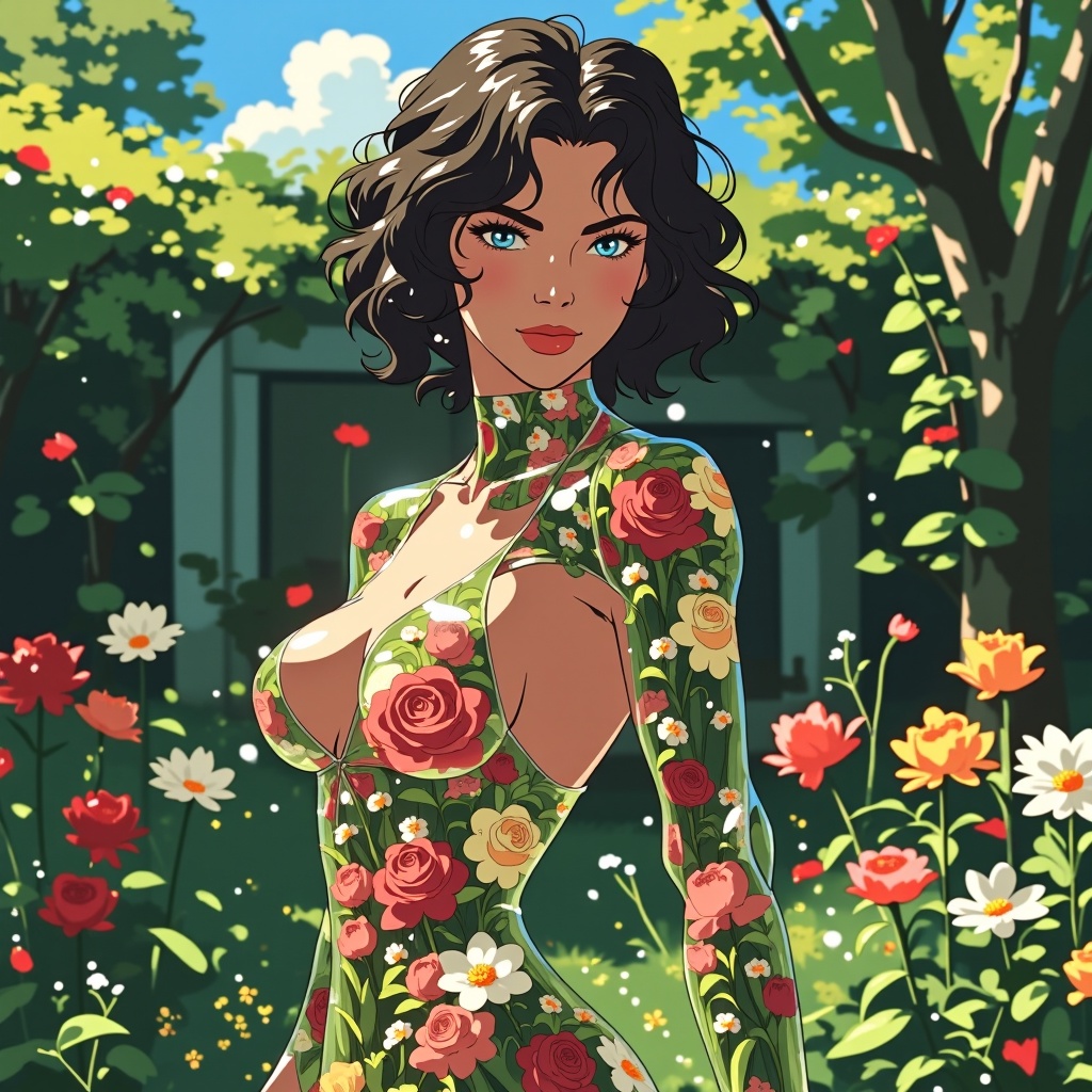 Lush body,  inside transparent woman flowers,  beautiful transparent glass woman filled inside with roses and butterflies...