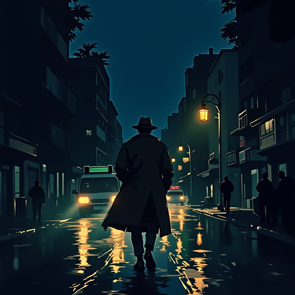 detective dee,  walking on a road in dark night,  rain on Tensor.Art
