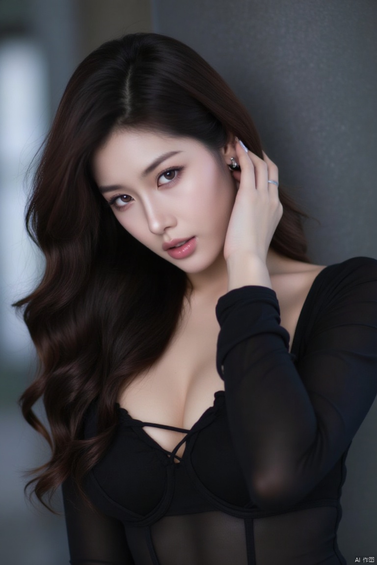 1girl,black blouses,hair_up,breasts,realistic, best quality, highly detailed,plns,xkj