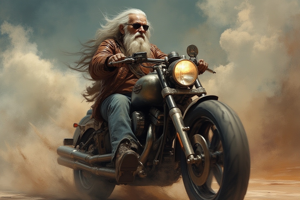 old man ride harley davidson ,  softcolor on Tensor.Art
