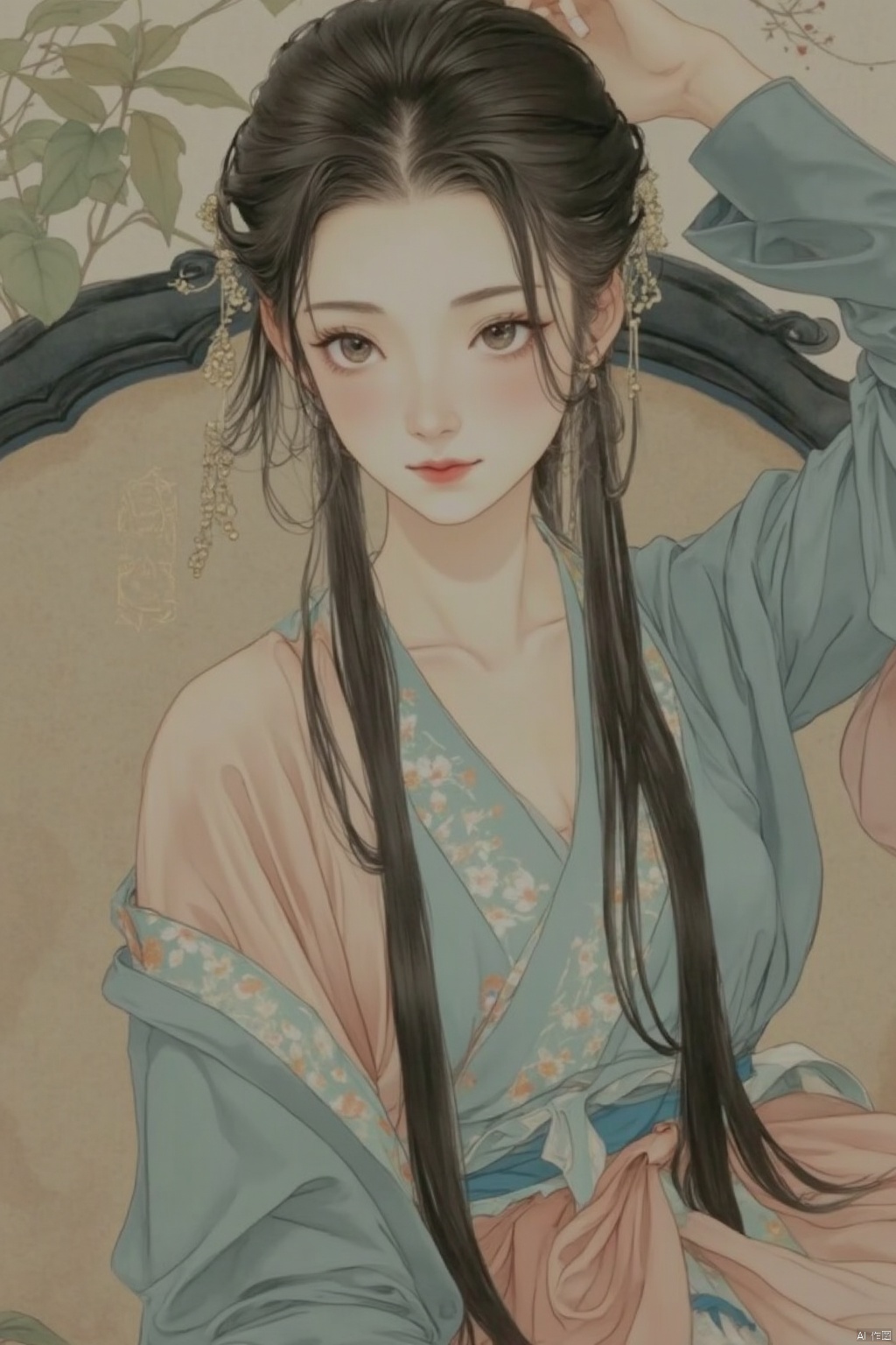  1girl,upper body,looking at viewer,upperbody,out doors,,sitting on chair,shinv,xwhd,hanfu