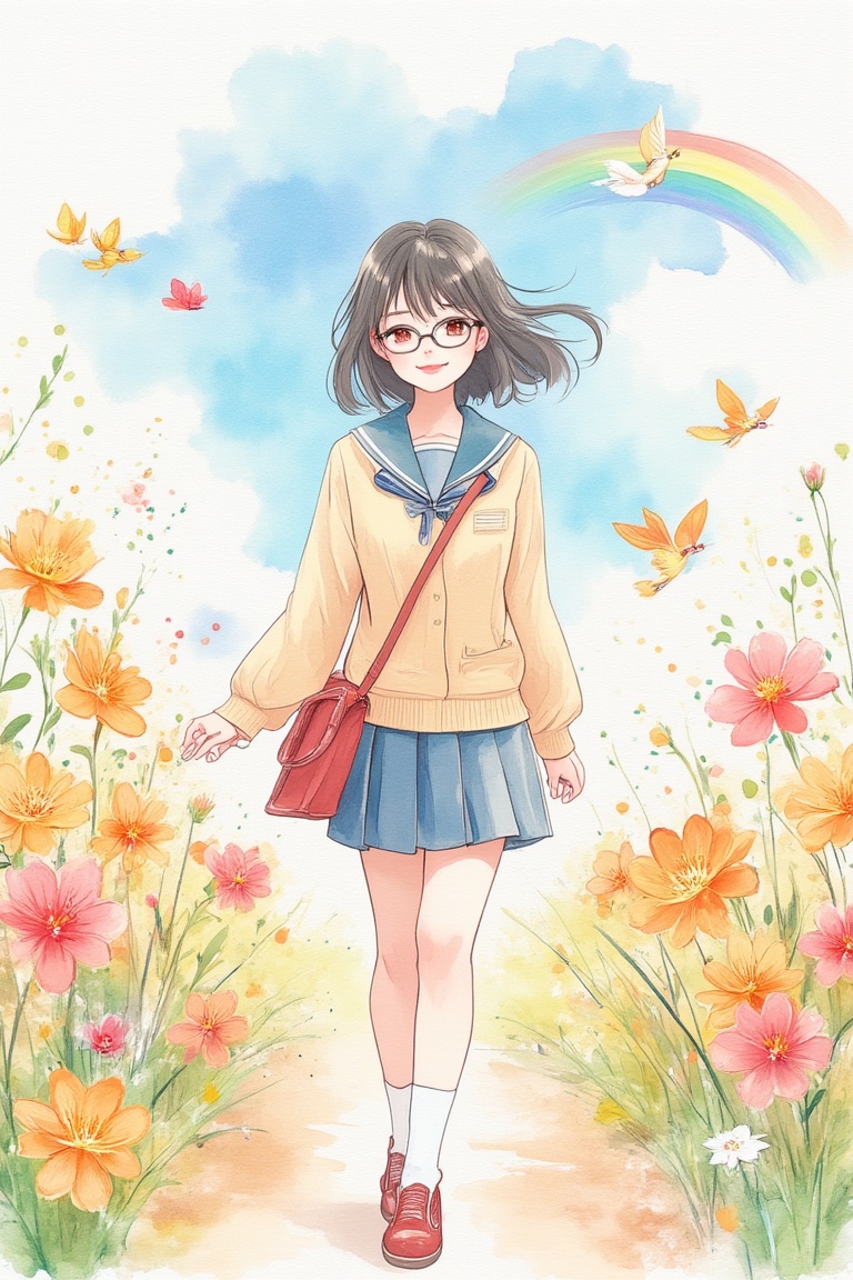 Cute girl,  anime style,  round glasses on Tensor.Art