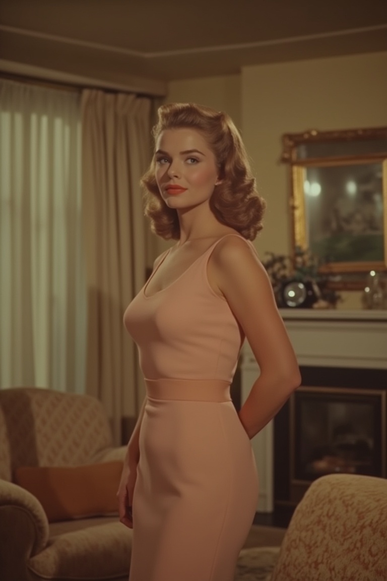 1950s Panavision screengrab of a woman,  mid-shot,  soft golden lighting on Tensor.Art