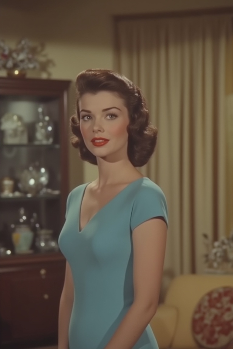 1950s Panavision screengrab of a woman,  mid-shot,  soft golden lighting on Tensor.Art