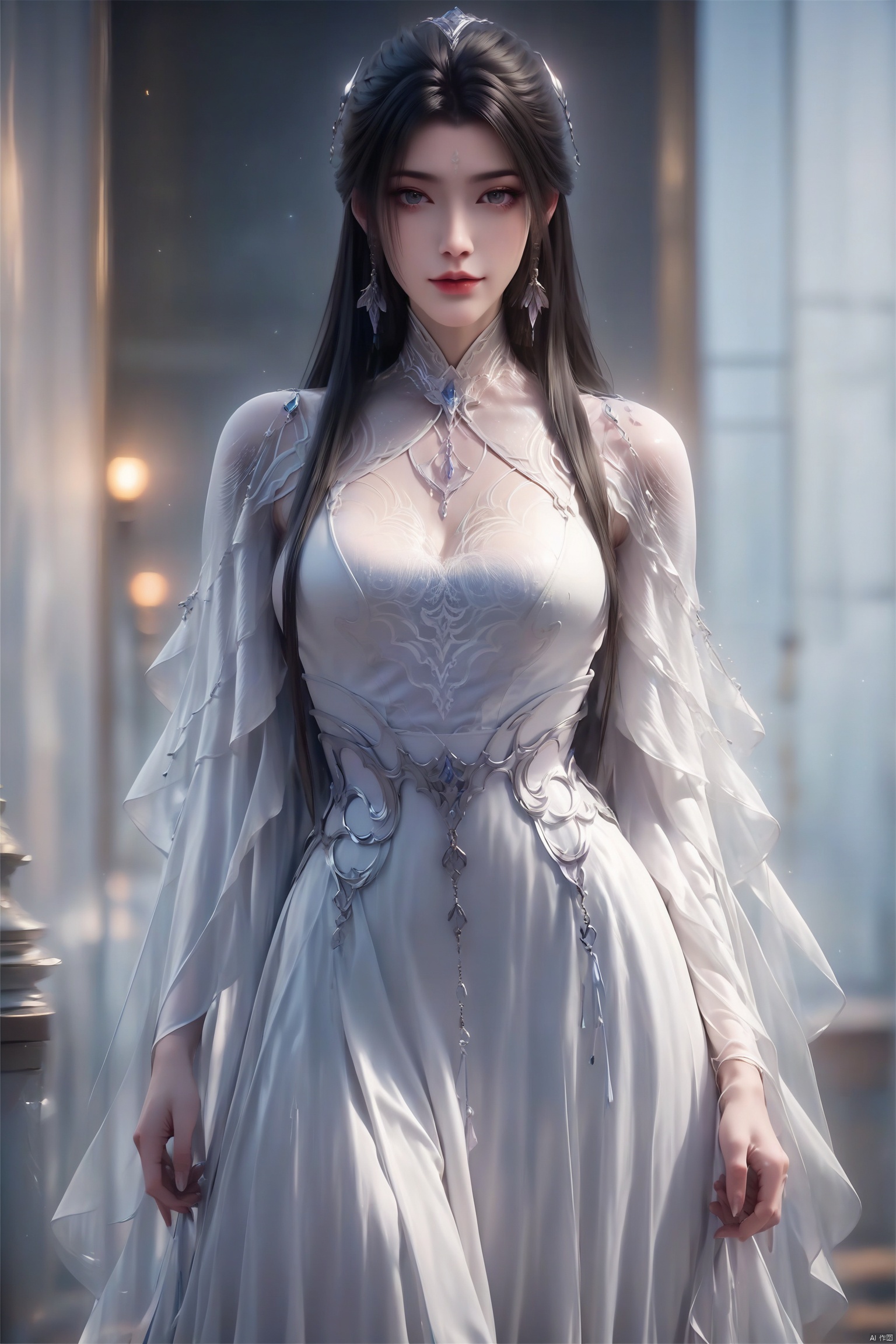 score_9, score_8_up, score_7_up,highly detailed digital,1girl, solo, long hair, breasts, up body,looking at viewer,dress 