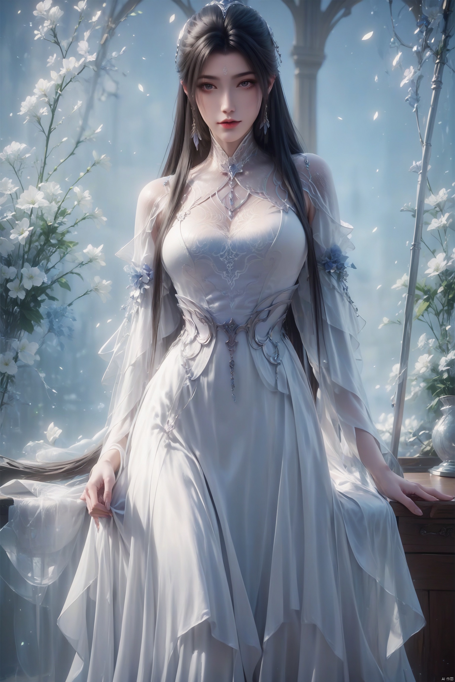 score_9, score_8_up, score_7_up,highly detailed digital,1girl, solo, long hair, breasts, up body,looking at viewer,dress 