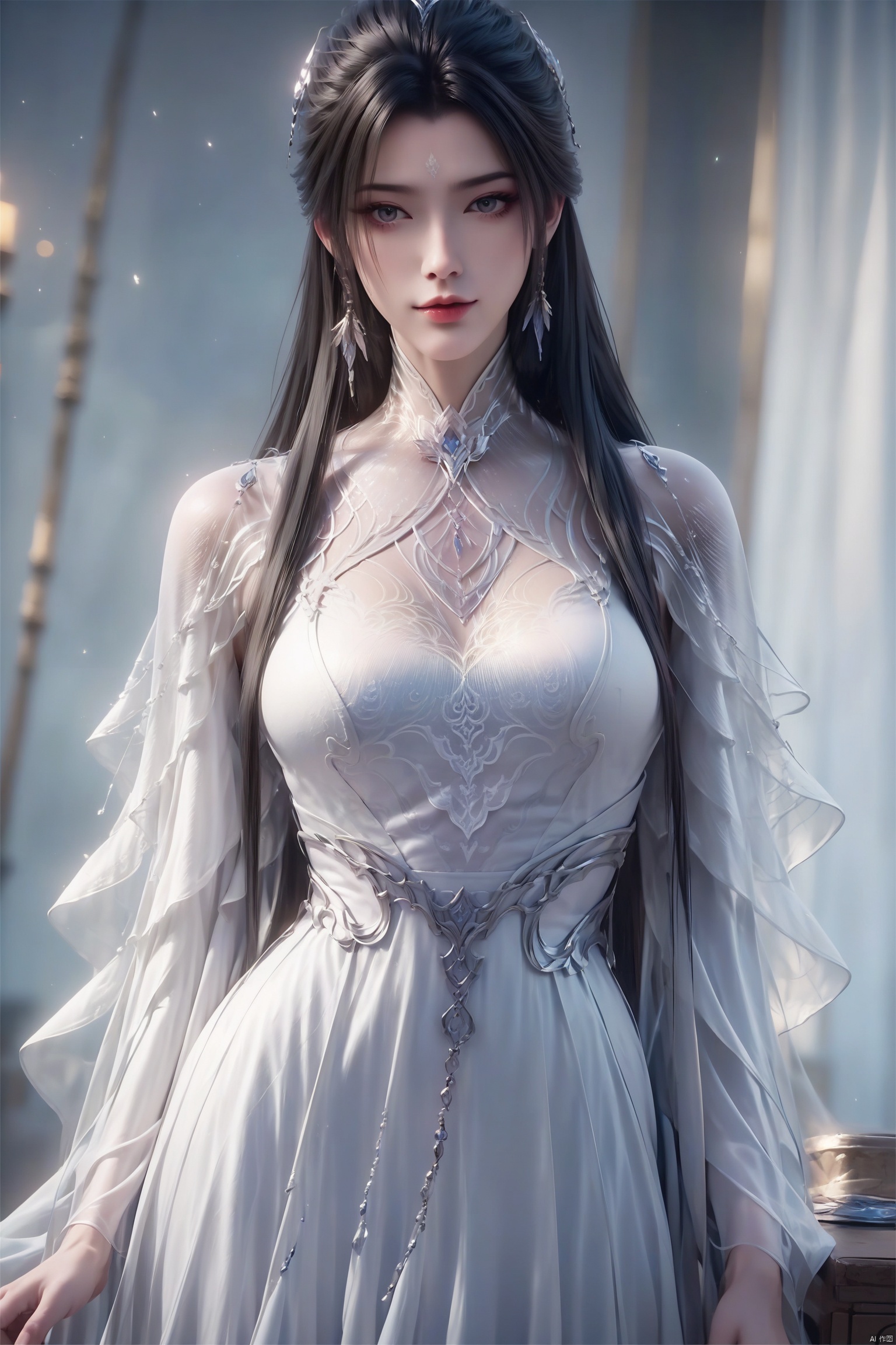 score_9, score_8_up, score_7_up,highly detailed digital,1girl, solo, long hair, breasts, up body,looking at viewer,dress 