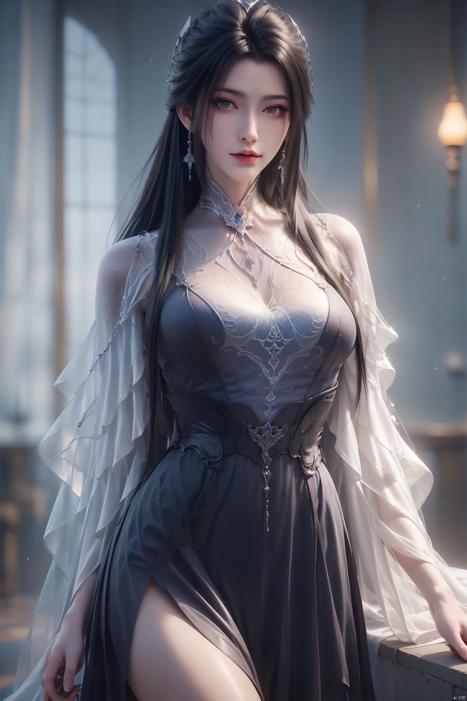 score_9, score_8_up, score_7_up,highly detailed digital,1girl, solo, long hair, breasts, up body,looking at viewer,dress 