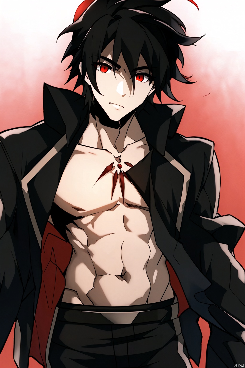 black hair,  1boy,  red eyes on Tensor.Art