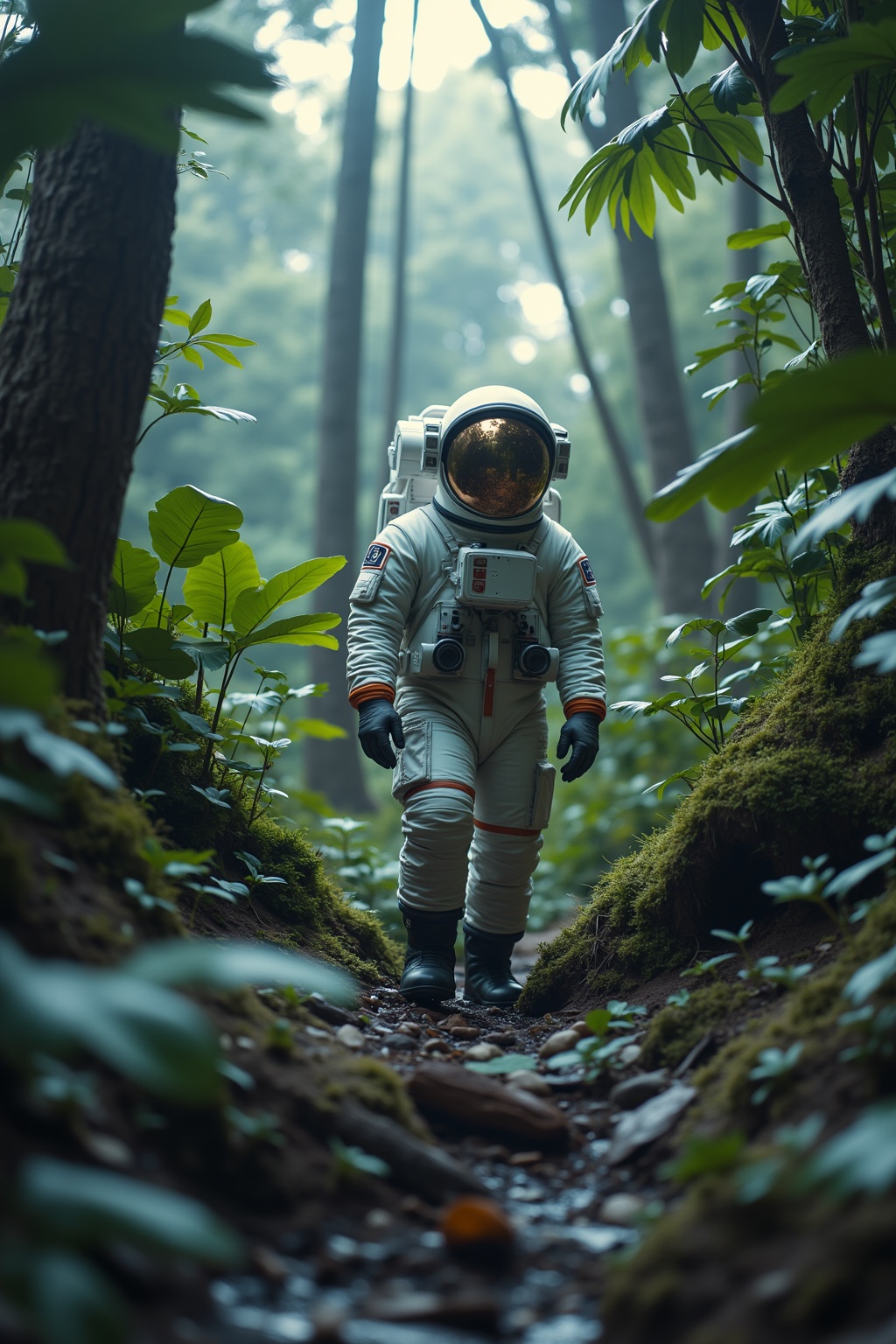 Astronaut in a jungle,  cold color palette,  muted colors on Tensor.Art