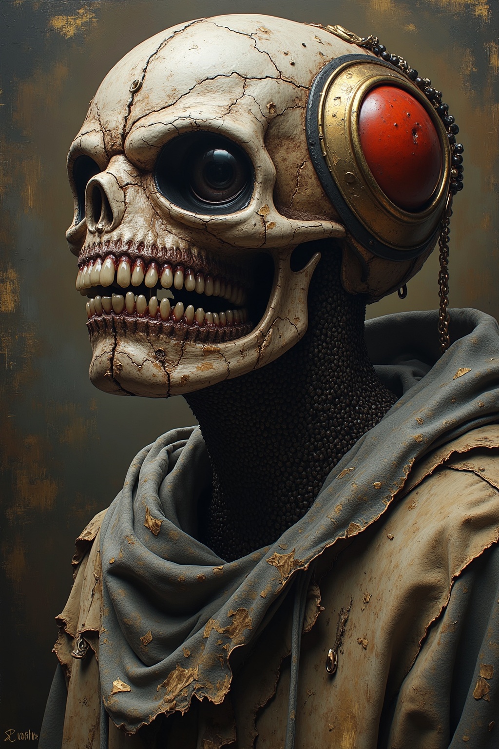 BNR style Jeremy Mann and Kilian Eng full body painting,  detailed portrait of undead monster with insect mandibles,  huma...