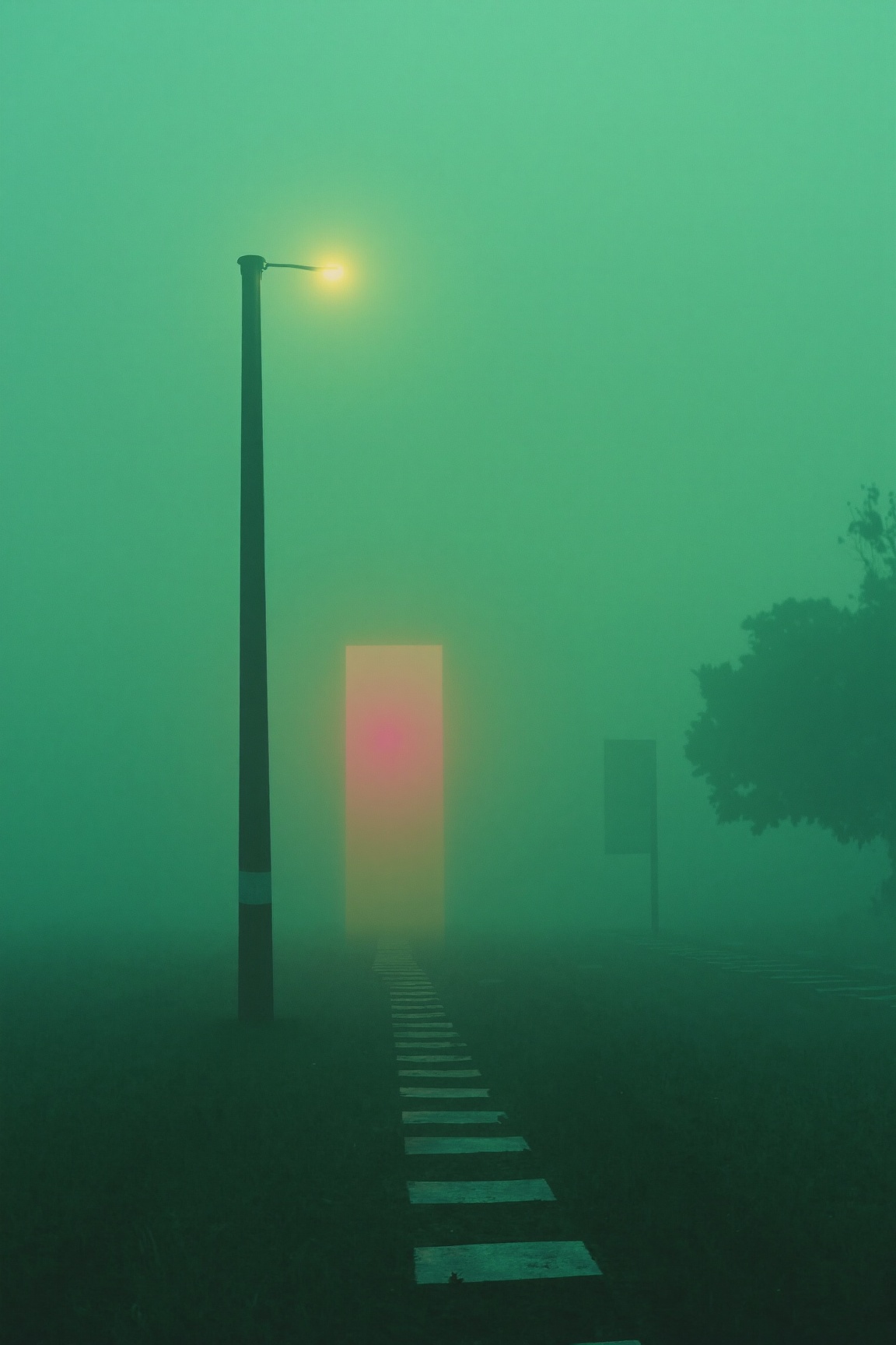 surreal liminal space. dreamy fog,  otherworldly. there is a floating doorway that leads into a hallway between this world...