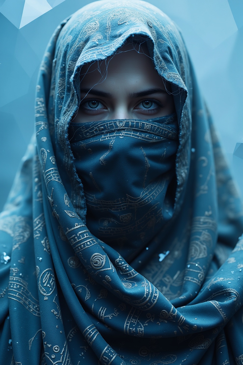 an ancient,  cloaked female figure with piercing eyes,  face covered in dust and dirt on Tensor.Art