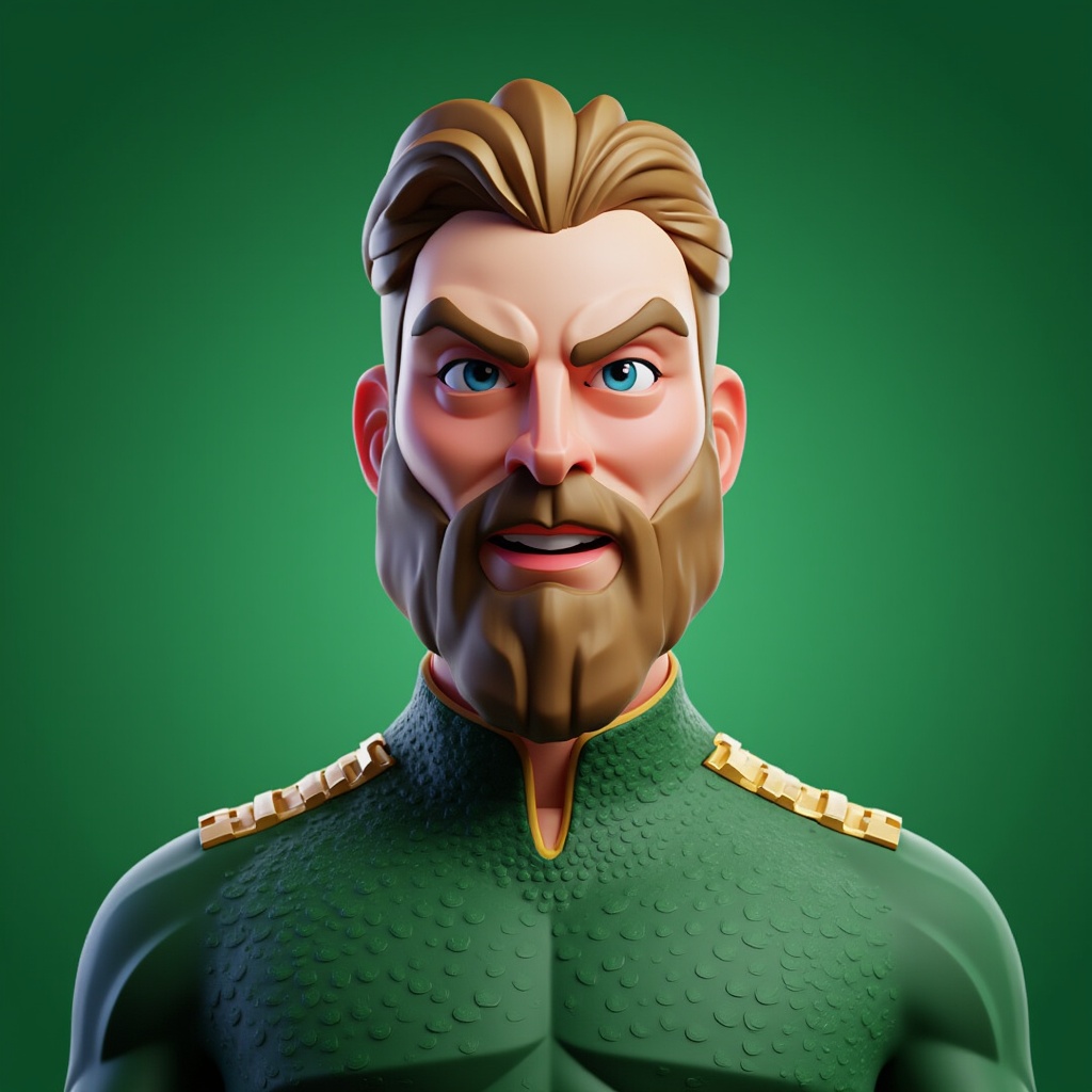purys0eg,  3D cartoon of (potrait) aquaman from comic DC. the background is green,  in the style of t0k on Tensor.Art